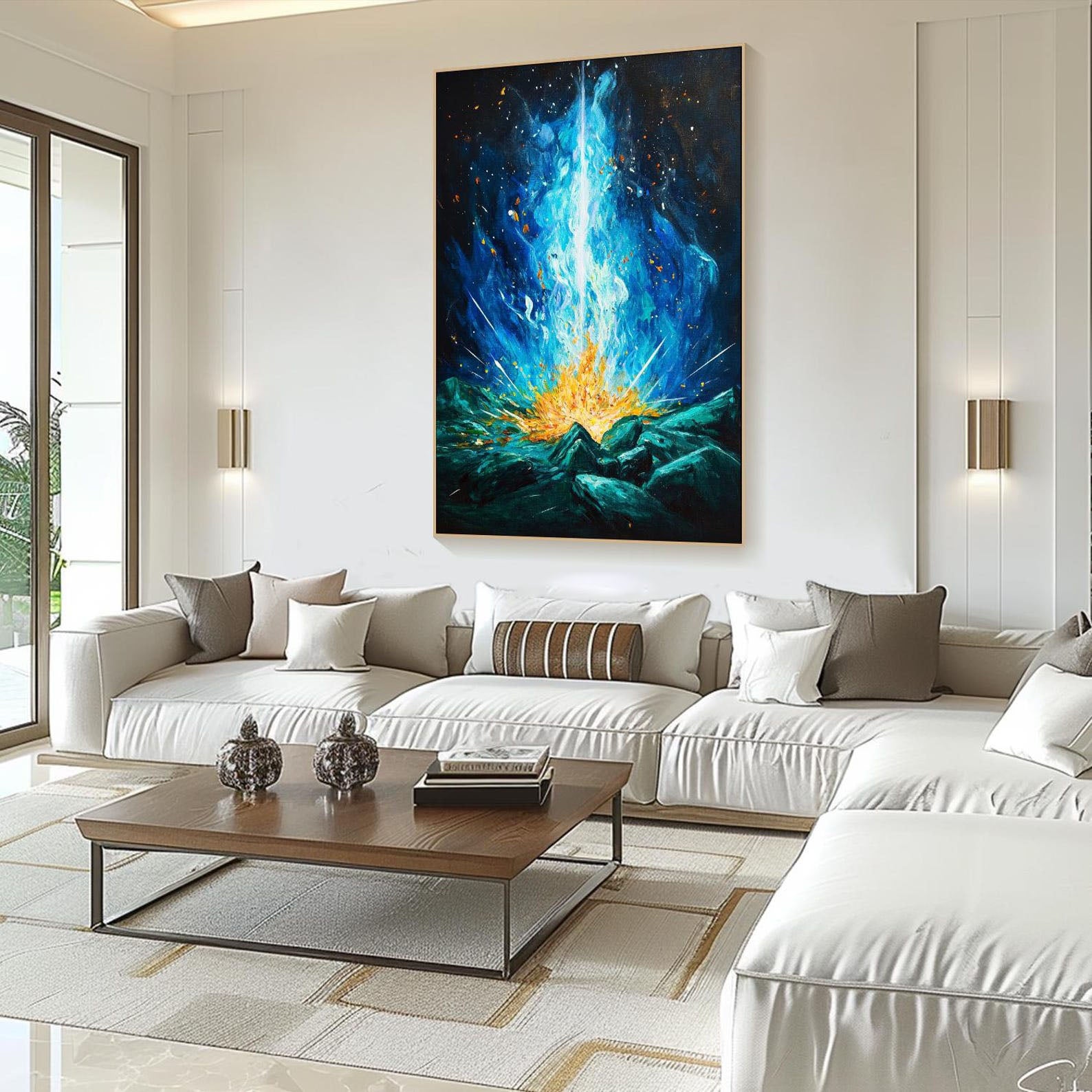 Energy Burst Abstract Oil Painting, Modern Flame Art Wall Decor #TB 049