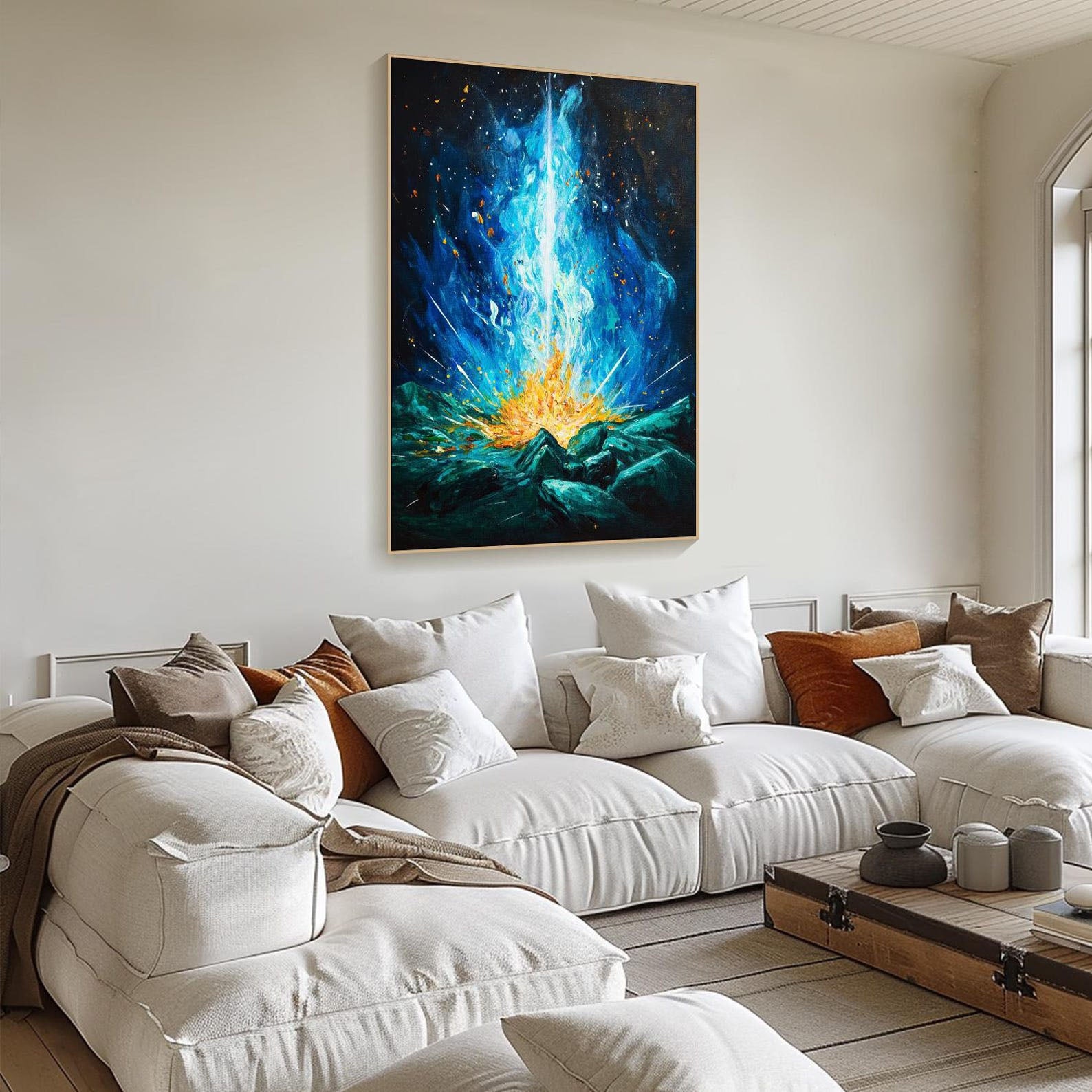 Energy Burst Abstract Oil Painting, Modern Flame Art Wall Decor #TB 049