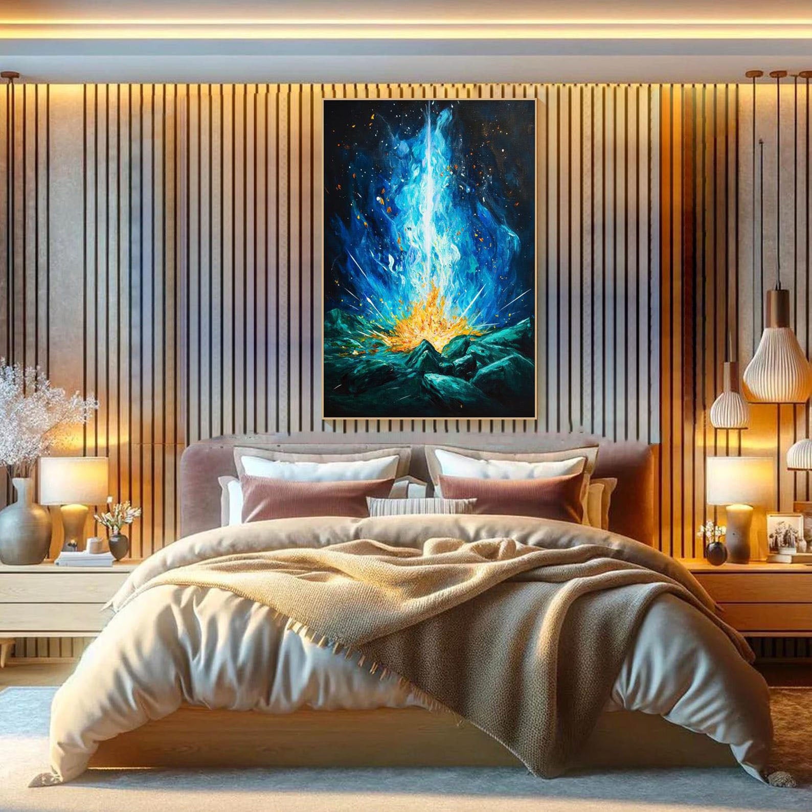 Energy Burst Abstract Oil Painting, Modern Flame Art Wall Decor #TB 049