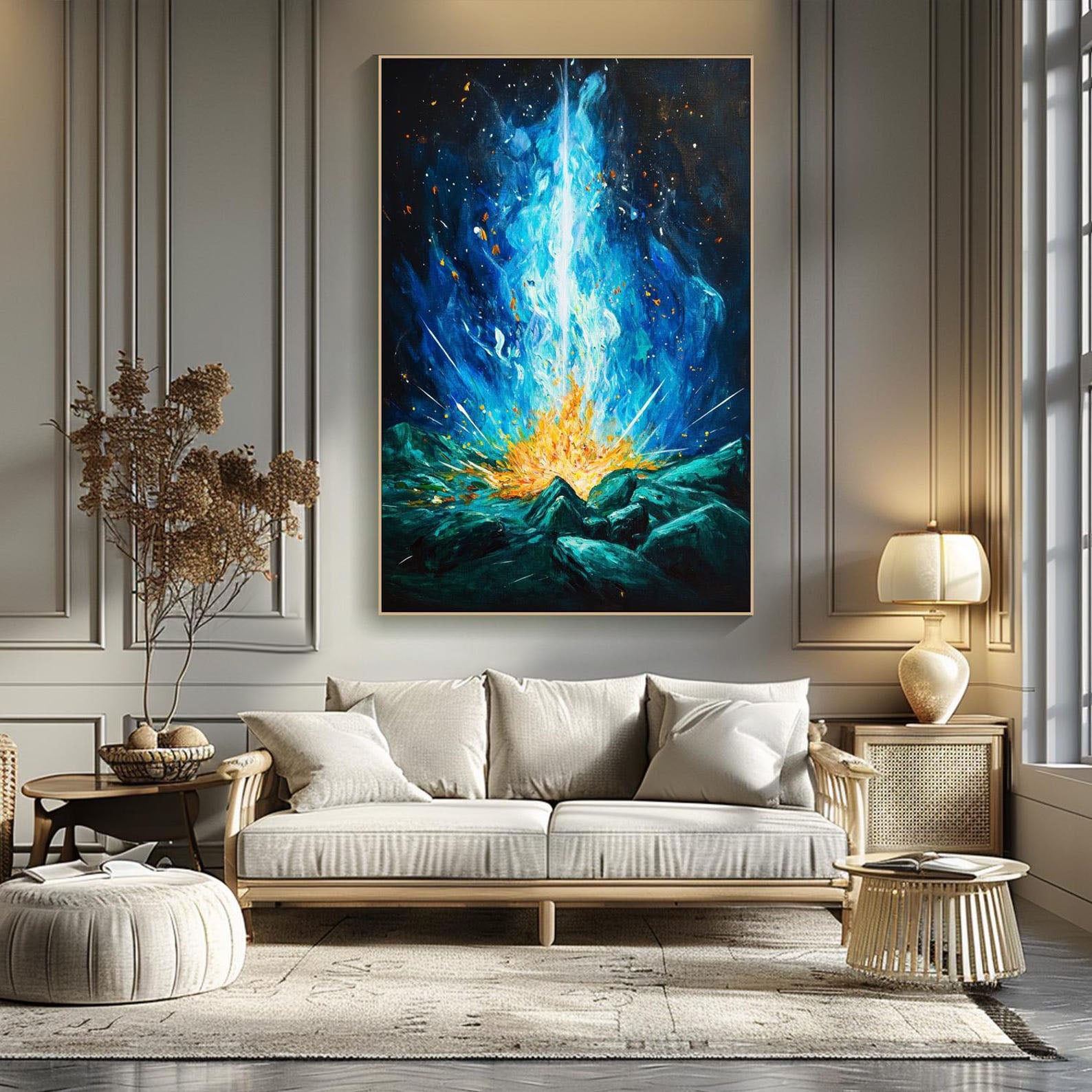 Energy Burst Abstract Oil Painting, Modern Flame Art Wall Decor #TB 049