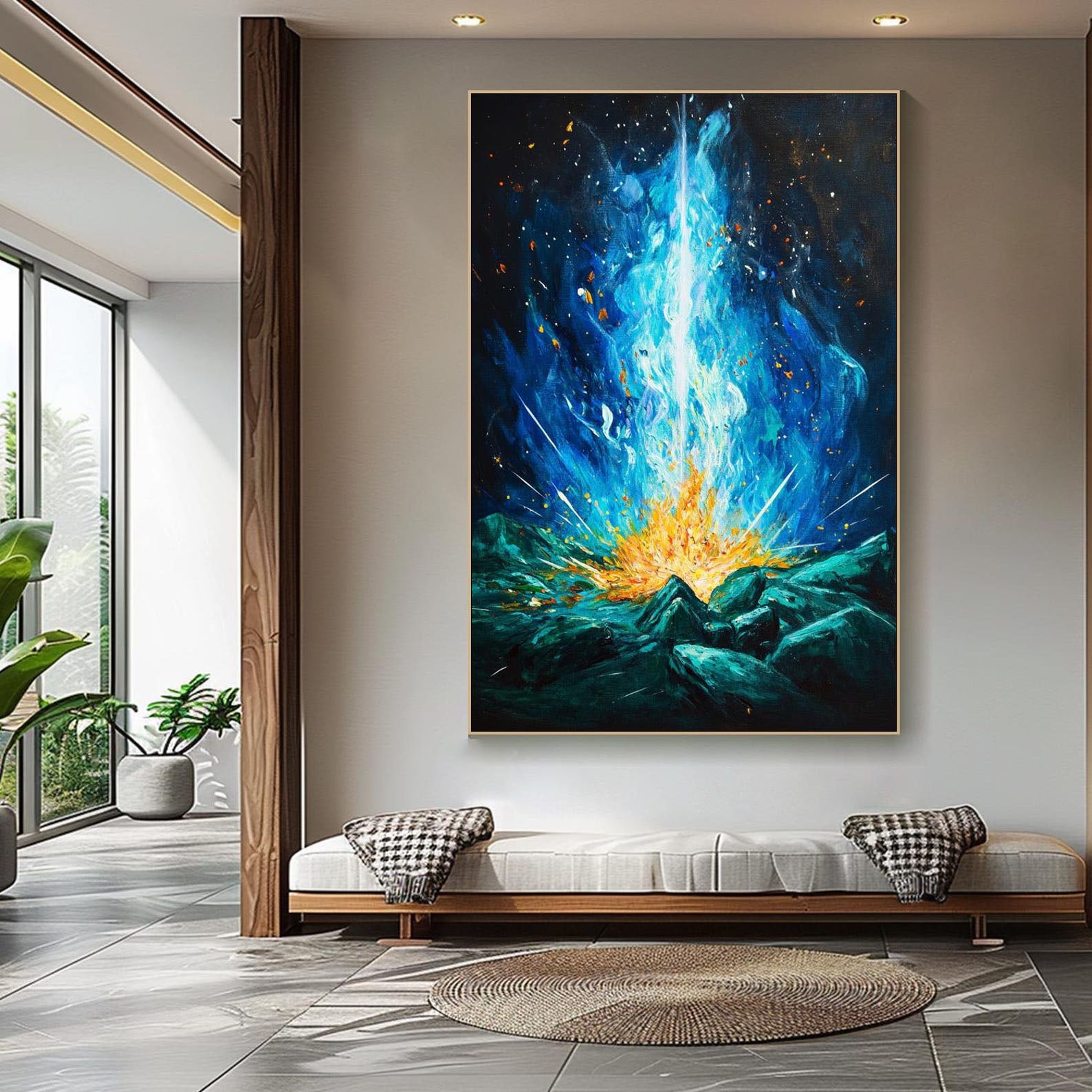 Energy Burst Abstract Oil Painting, Modern Flame Art Wall Decor #TB 049