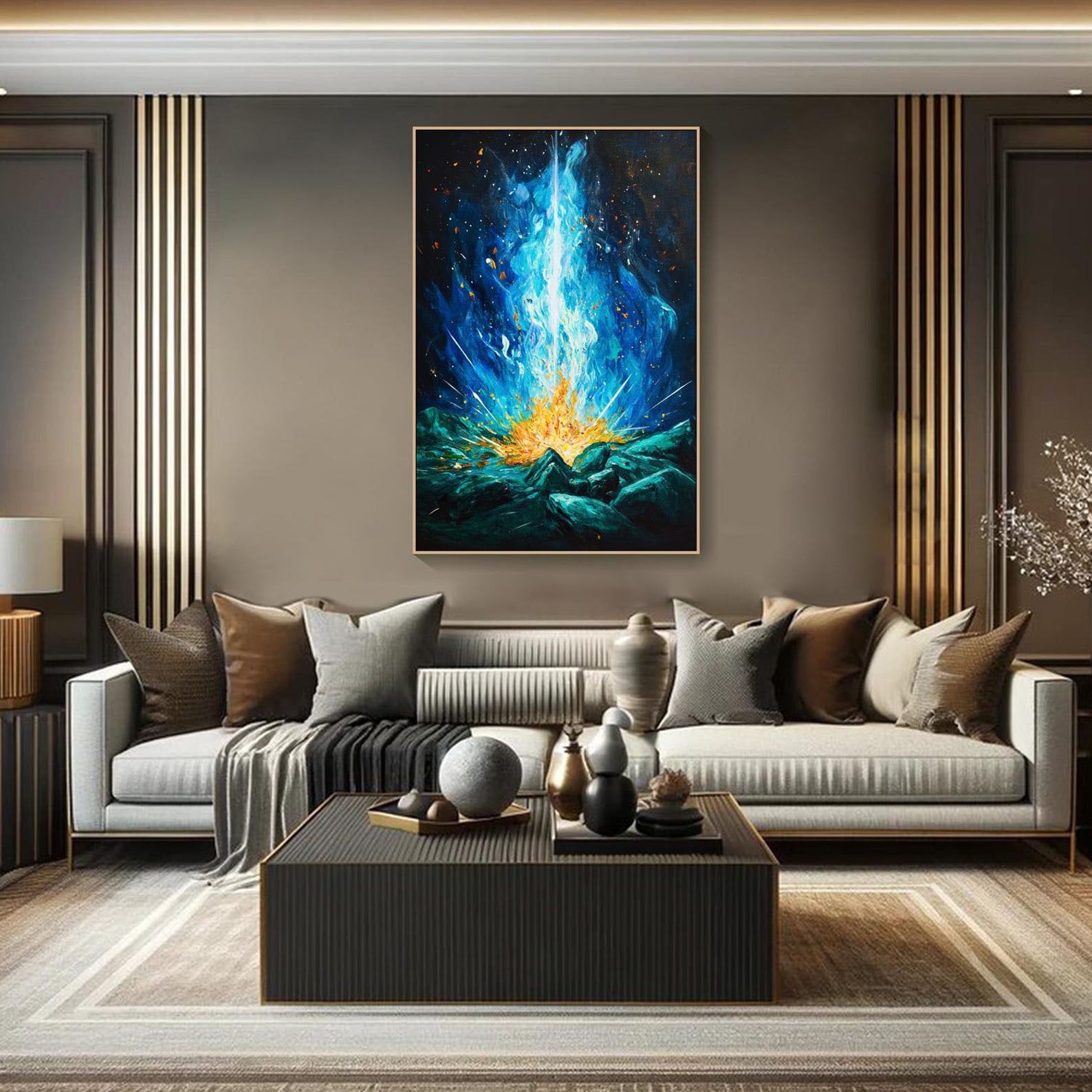 Energy Burst Abstract Oil Painting, Modern Flame Art Wall Decor #TB 049