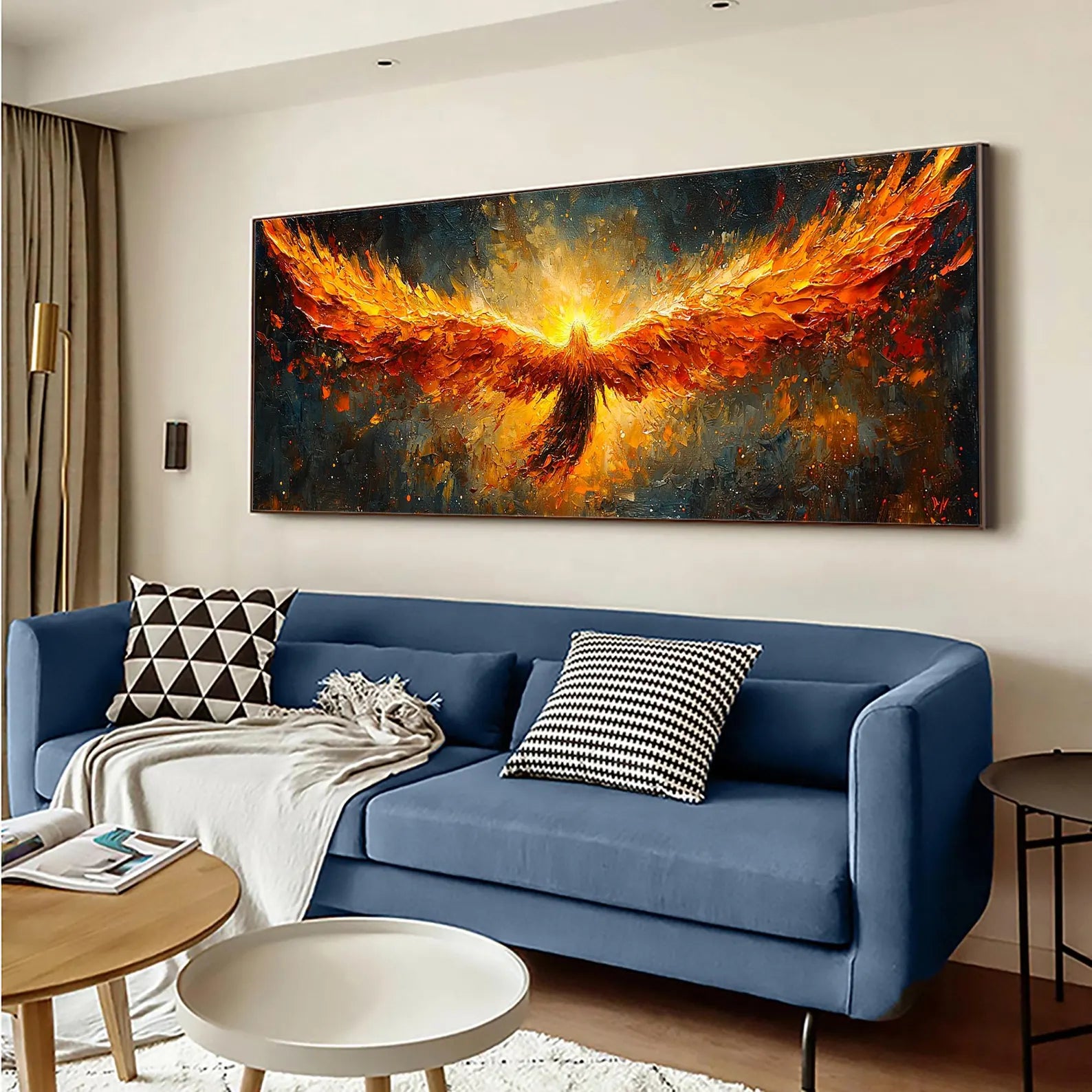 Textured Phoenix Rising Oil Painting | Large Fiery Wall Art Decor #ZZ 007