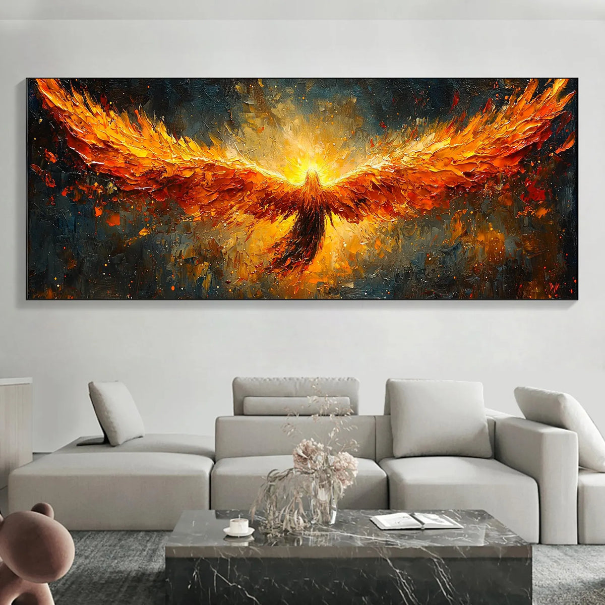 Textured Phoenix Rising Oil Painting | Large Fiery Wall Art Decor #ZZ