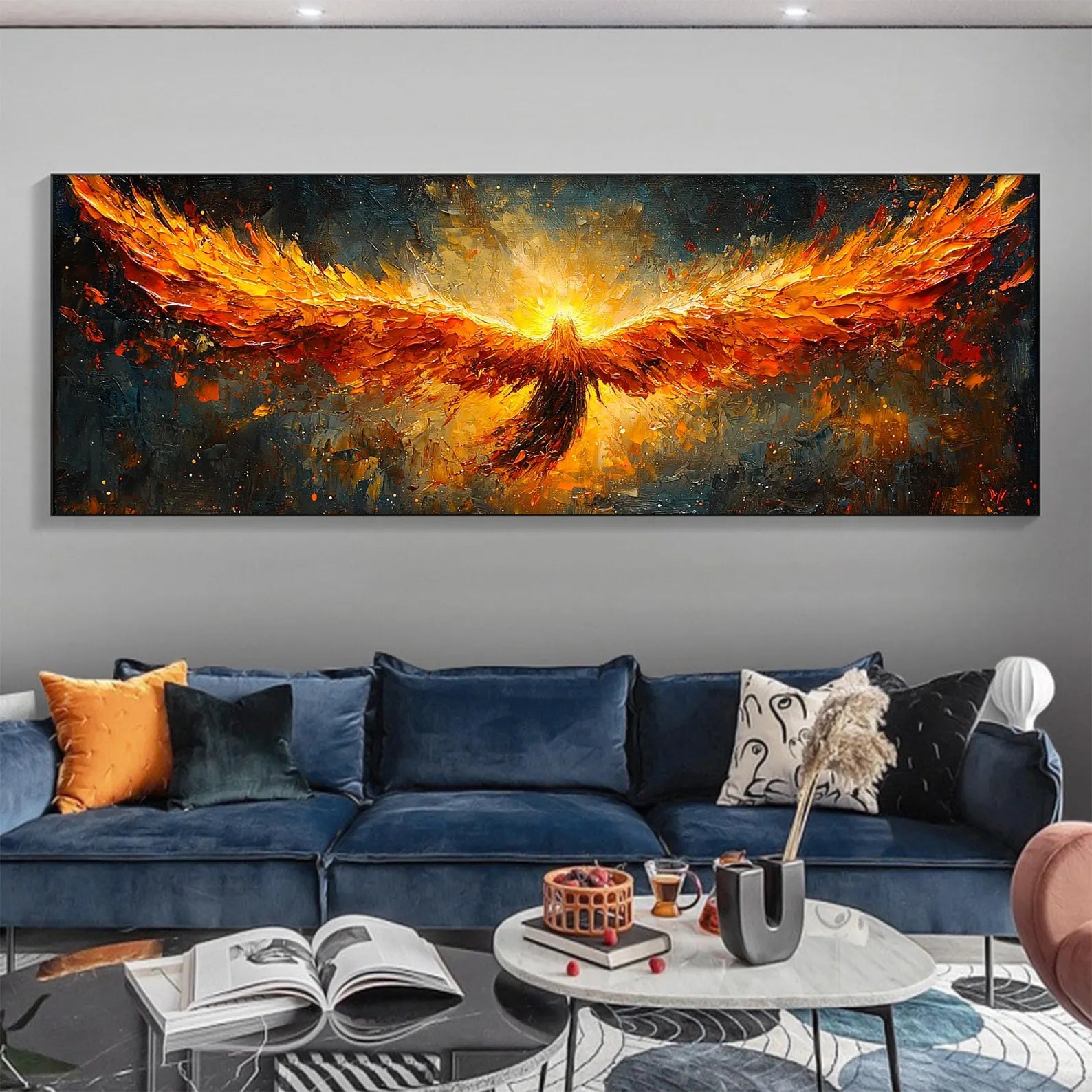 Textured Phoenix Rising Oil Painting | Large Fiery Wall Art Decor #ZZ 007