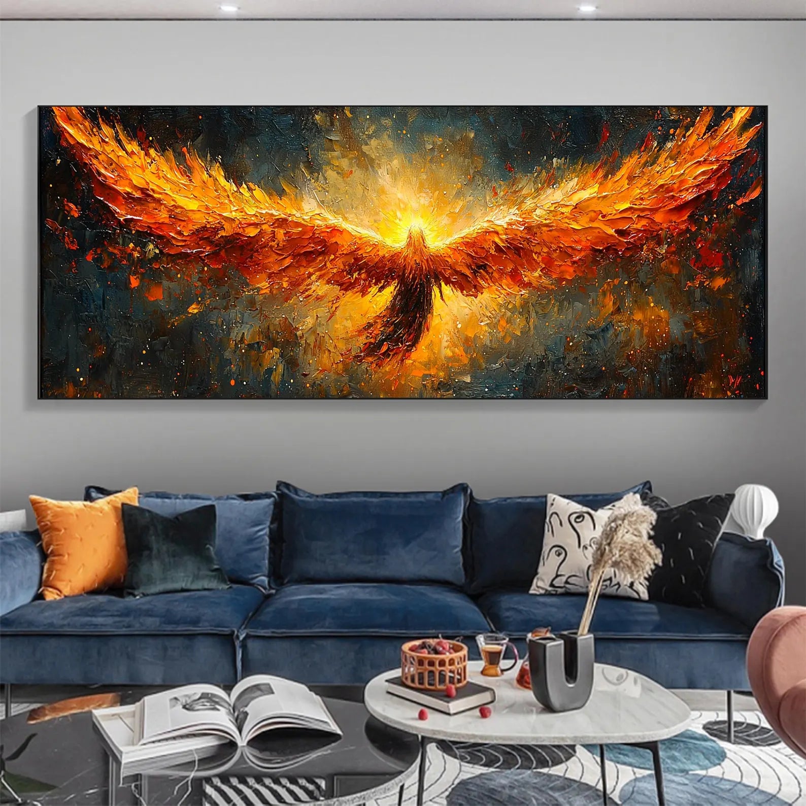 Textured Phoenix Rising Oil Painting | Large Fiery Wall Art Decor #ZZ 007