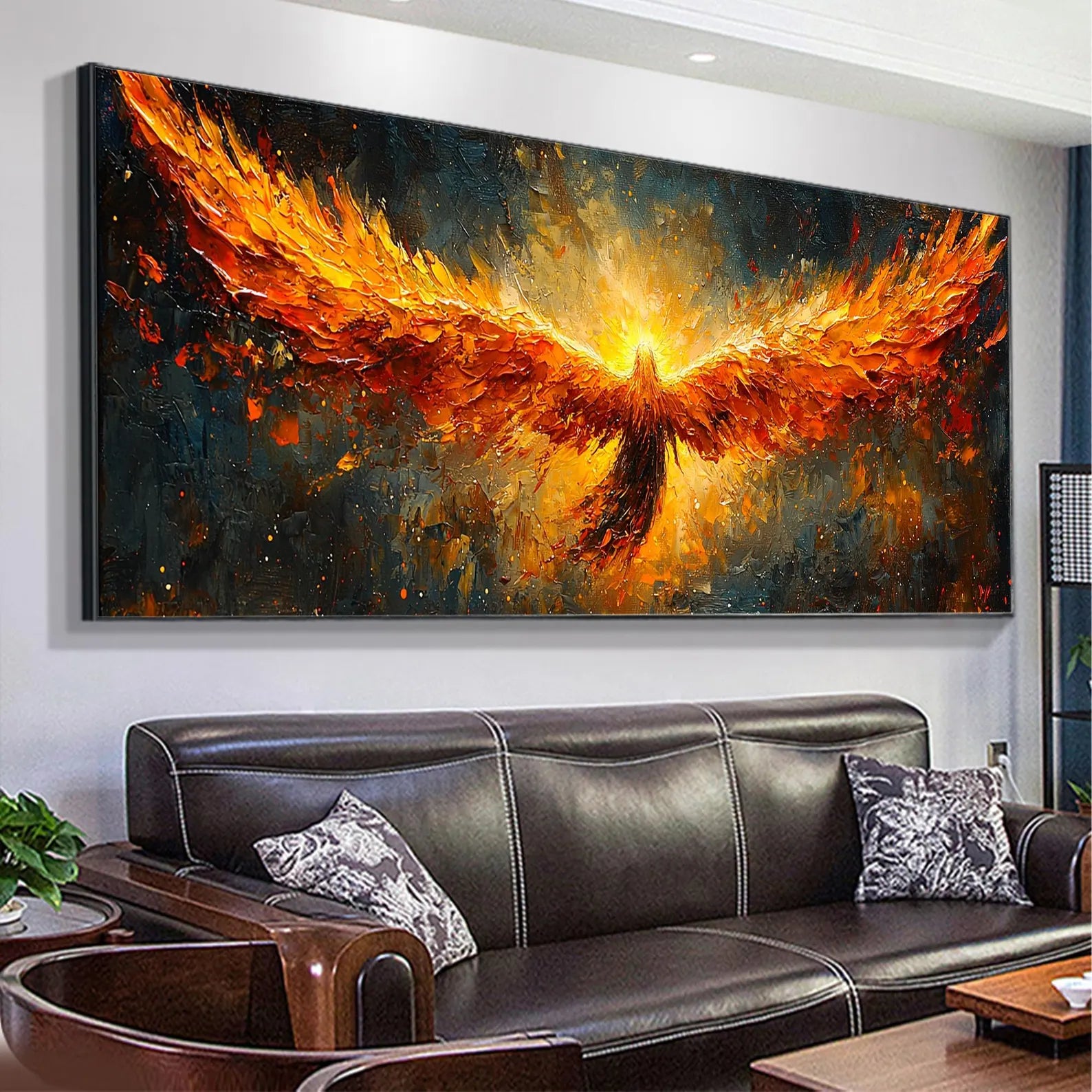 Textured Phoenix Rising Oil Painting | Large Fiery Wall Art Decor #ZZ 007