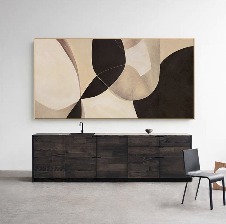 Modern Abstract Geometric Art - Beige and Black Painting #TB 006