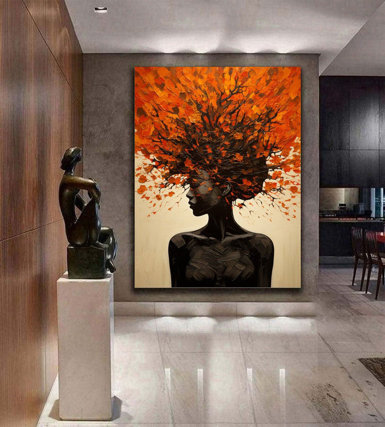 Abstract Female Oil Painting, Modern Style Explosive Hair Wall Art