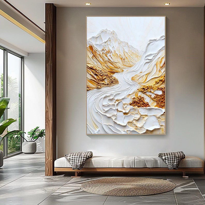 Modern 3D Embossed Landscape Art, White Gold Grand #TB 064