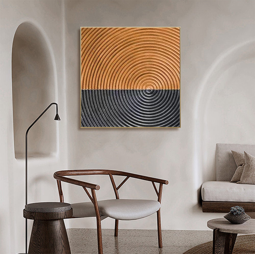 3D Structured Wall Art | Two-Tone Copper & Black Circle Painting #JJ 071