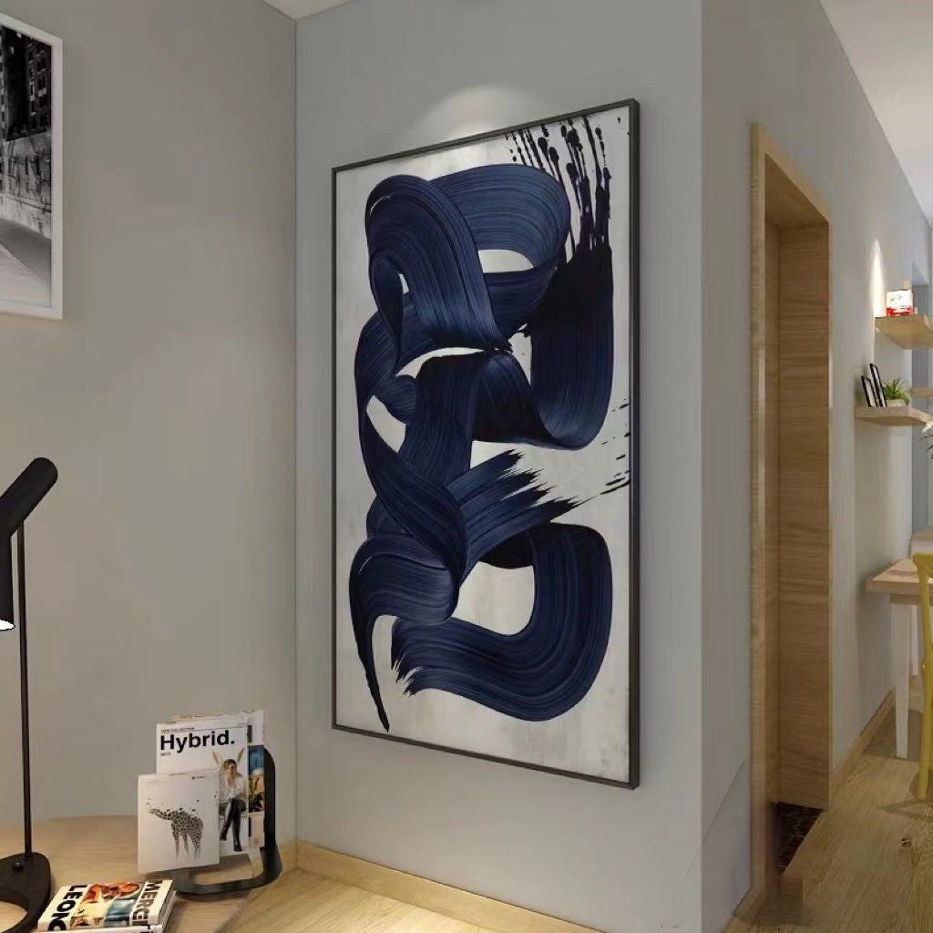 Blue Brushstroke Abstract Oil Painting, Modern Minimalist Art Wall Decor #TB 050