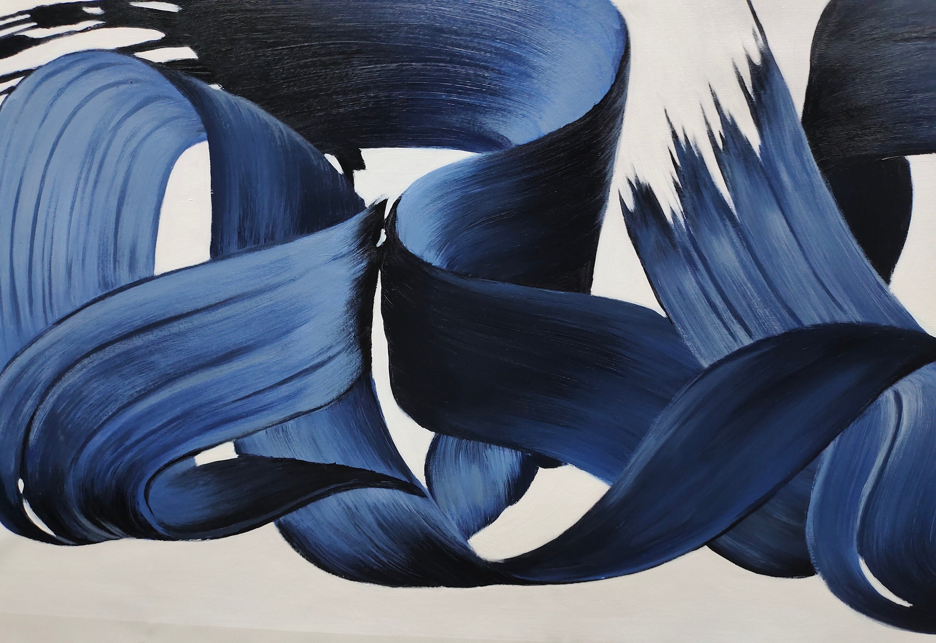 Modern Art Brushstroke Painting, Blue Dynamic Abstract Decor