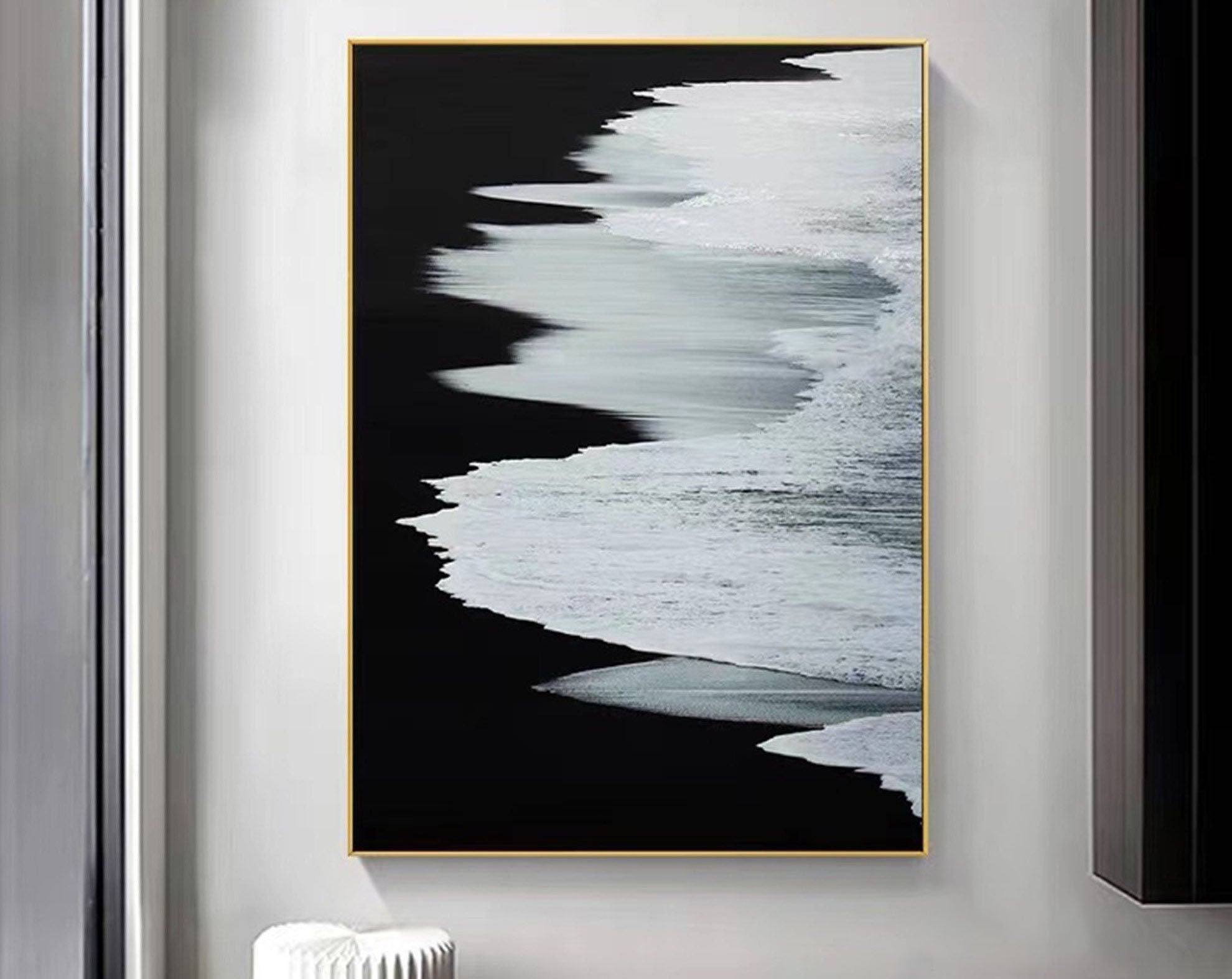Black & White Textured Abstract Painting, Modern Decor