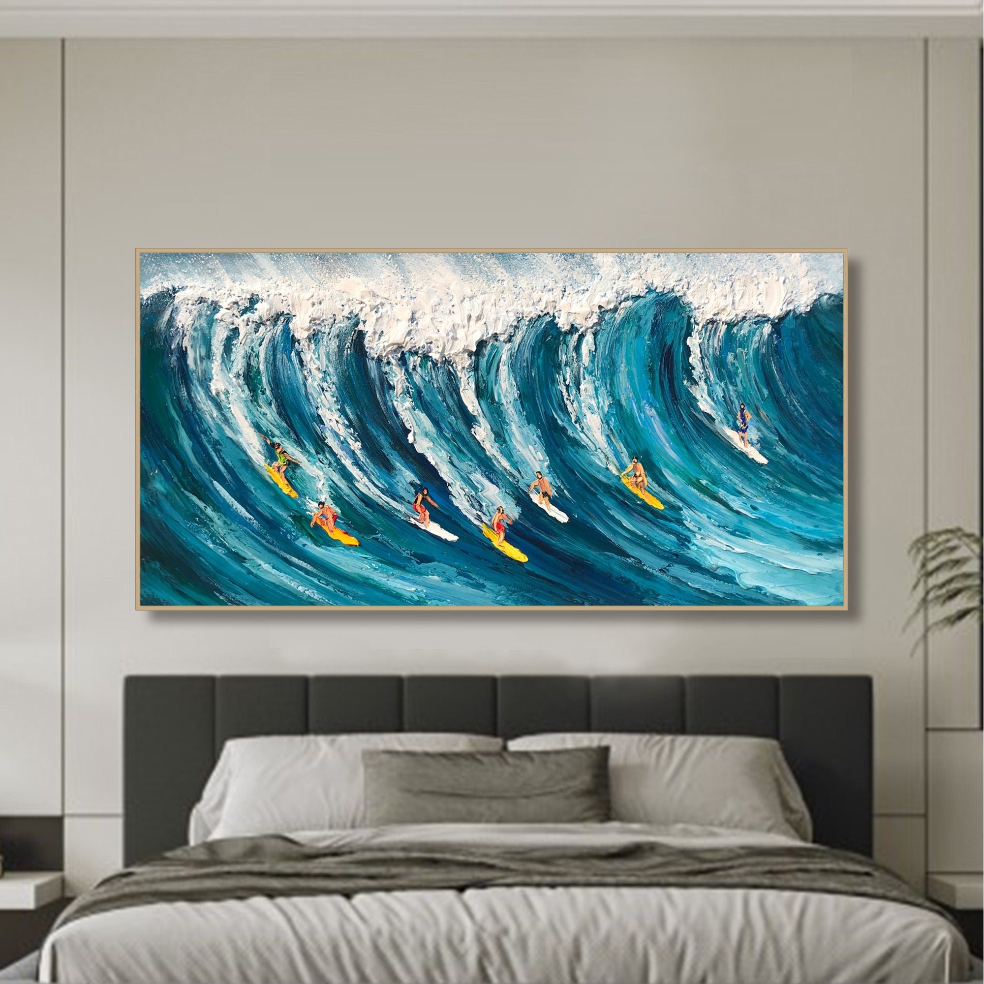 Blue Ocean Wave Surfing Abstract Art, Modern Sport #TB 076