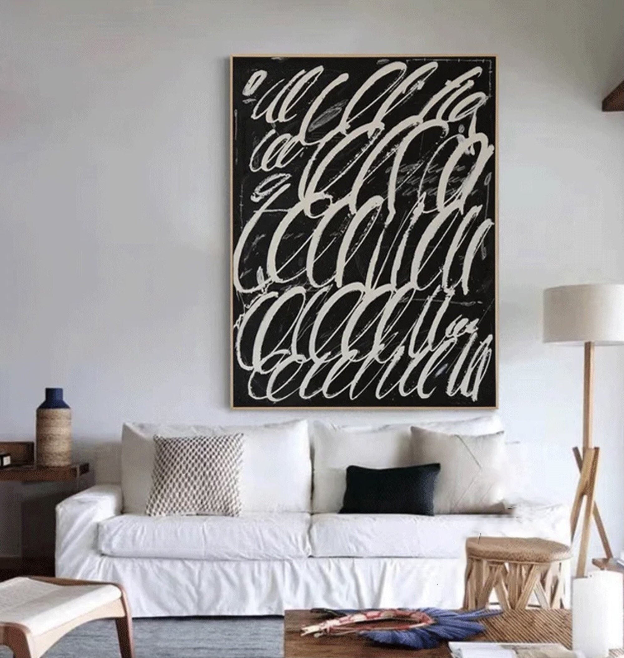 Abstract Black and White Brushstroke Calligraphy Painting