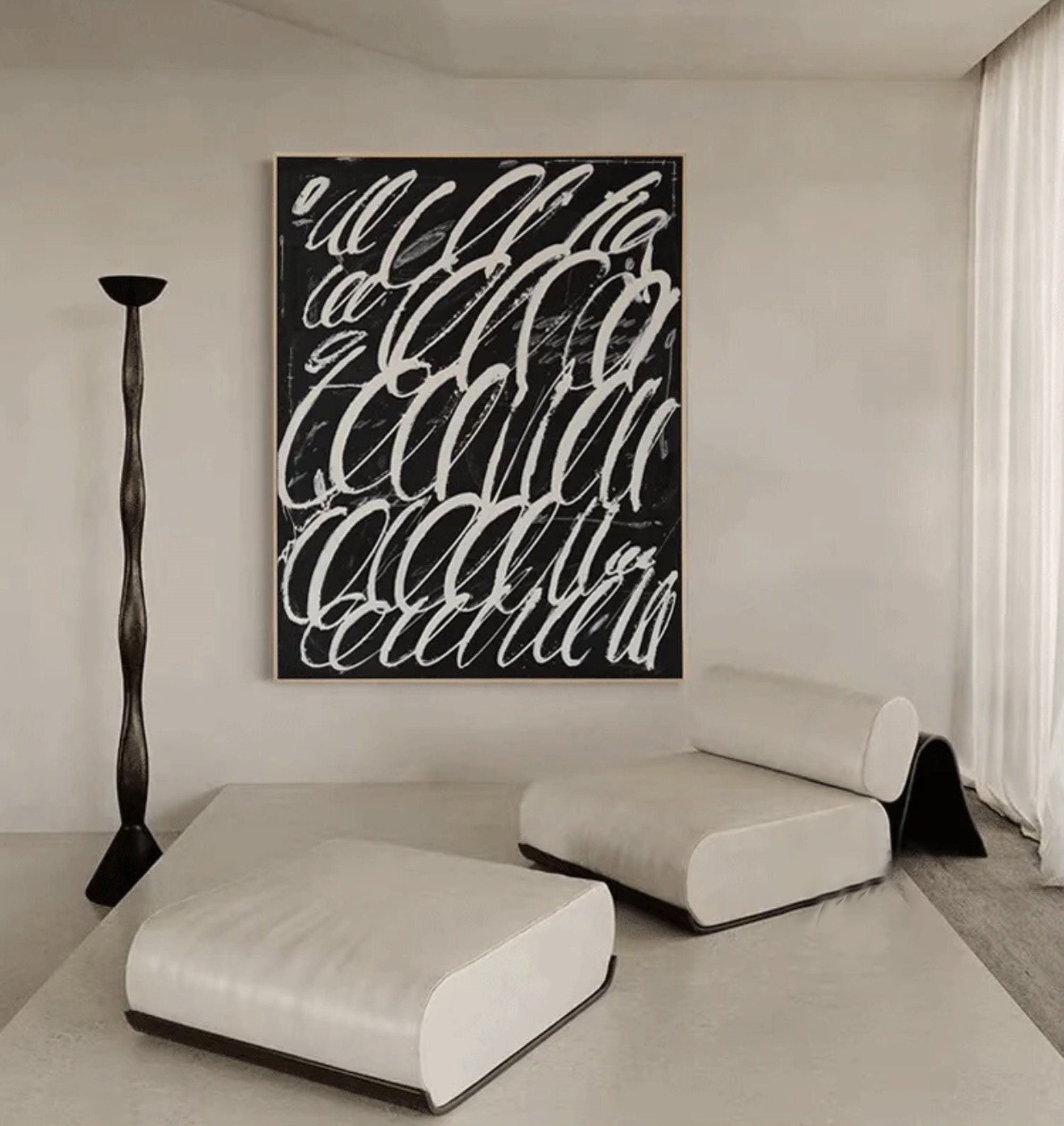 Black and White Abstract Calligraphy - Modern Art Decor #TB 057