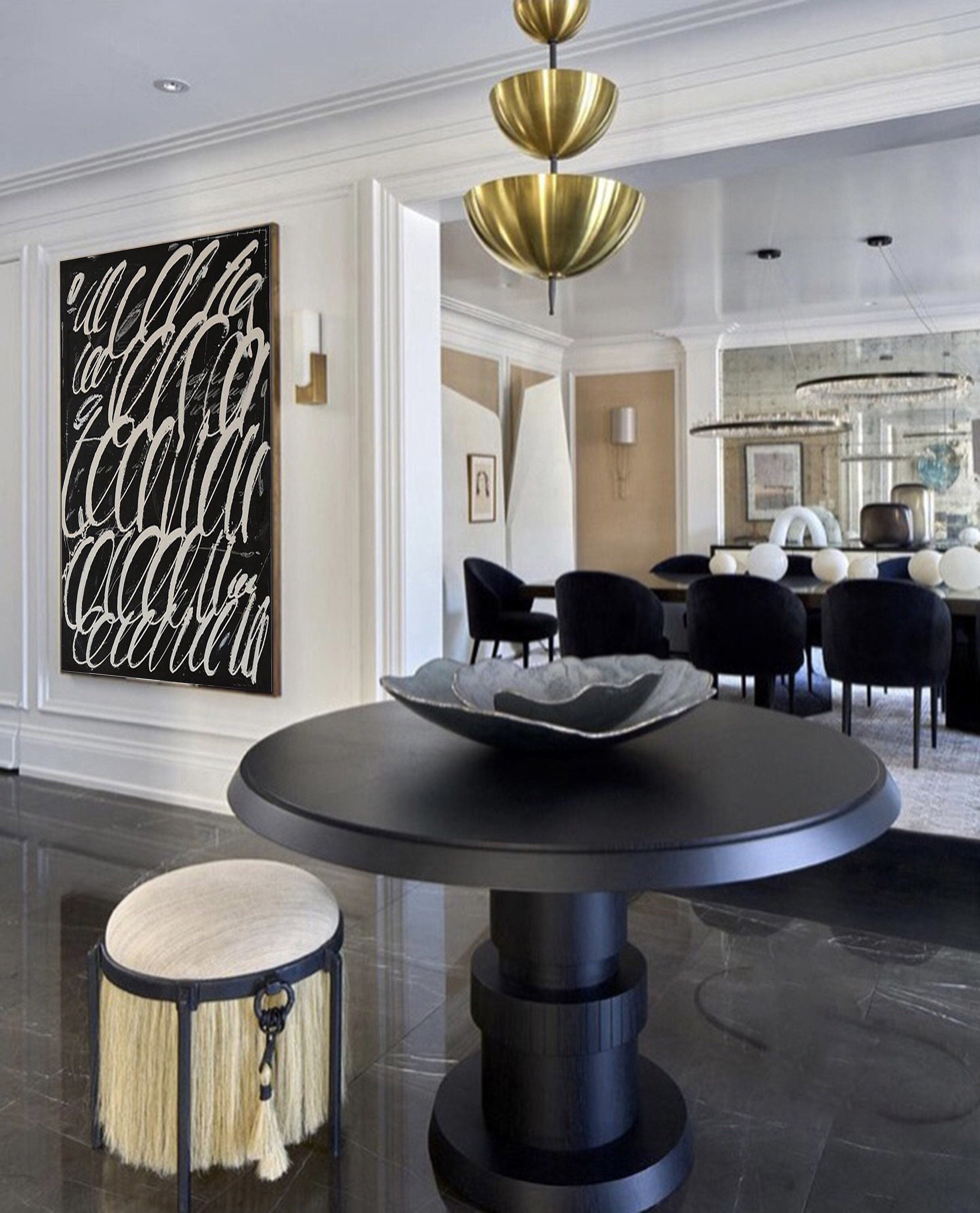 Black and White Abstract Calligraphy - Modern Art Decor #TB 057