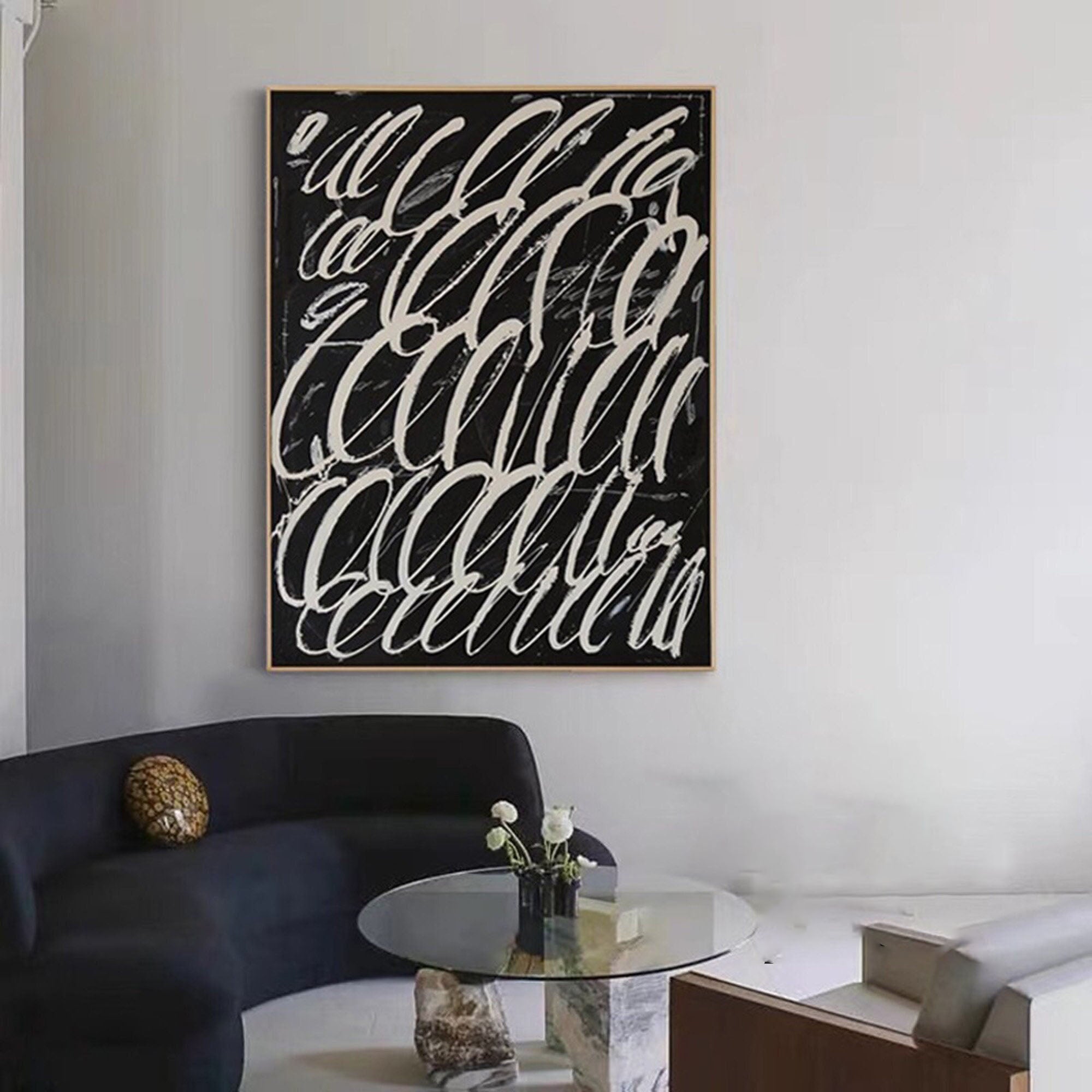 Black and White Abstract Calligraphy - Modern Art Decor #TB 057