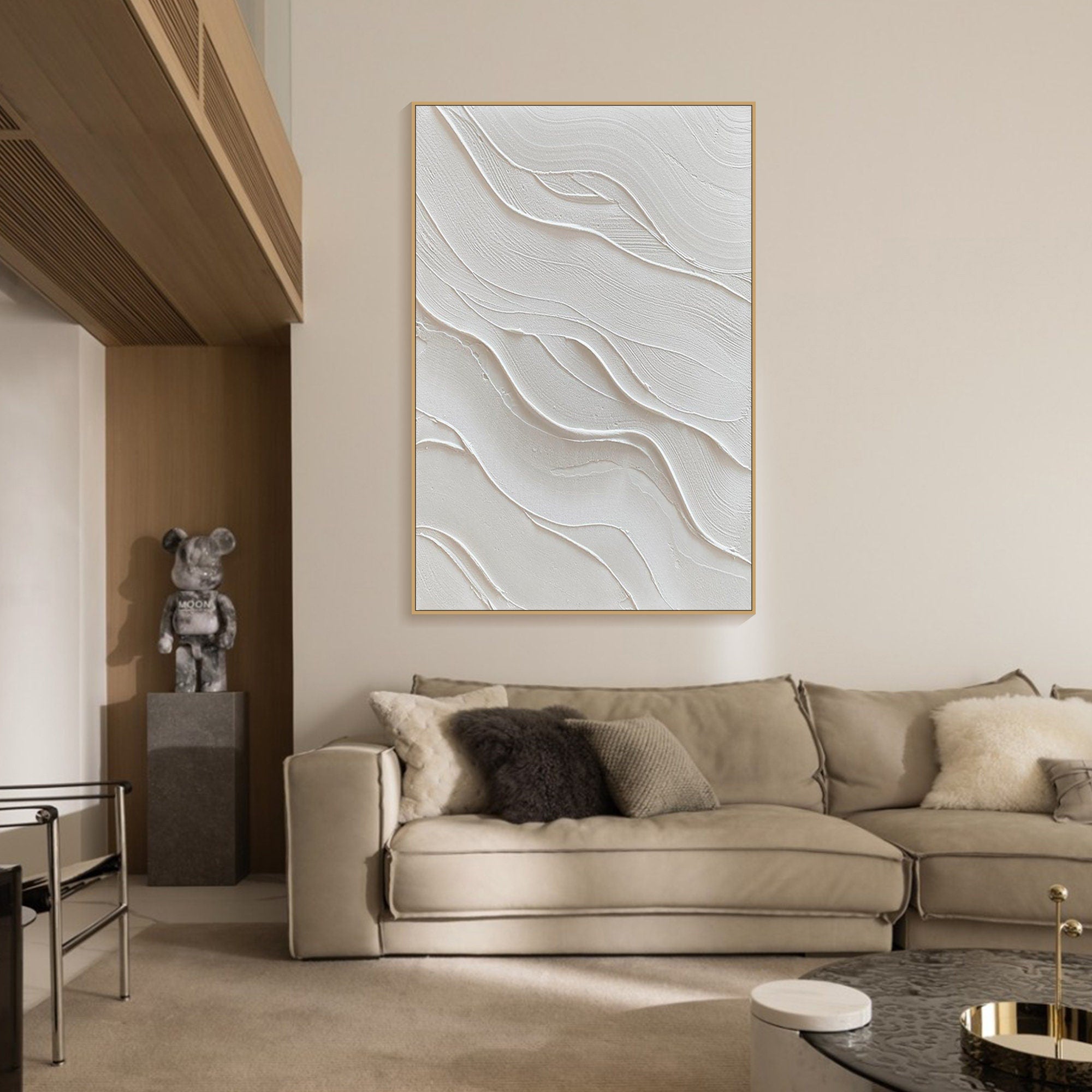 White Textured Canvas Art - Minimalist Ocean Wave Design #TB 001