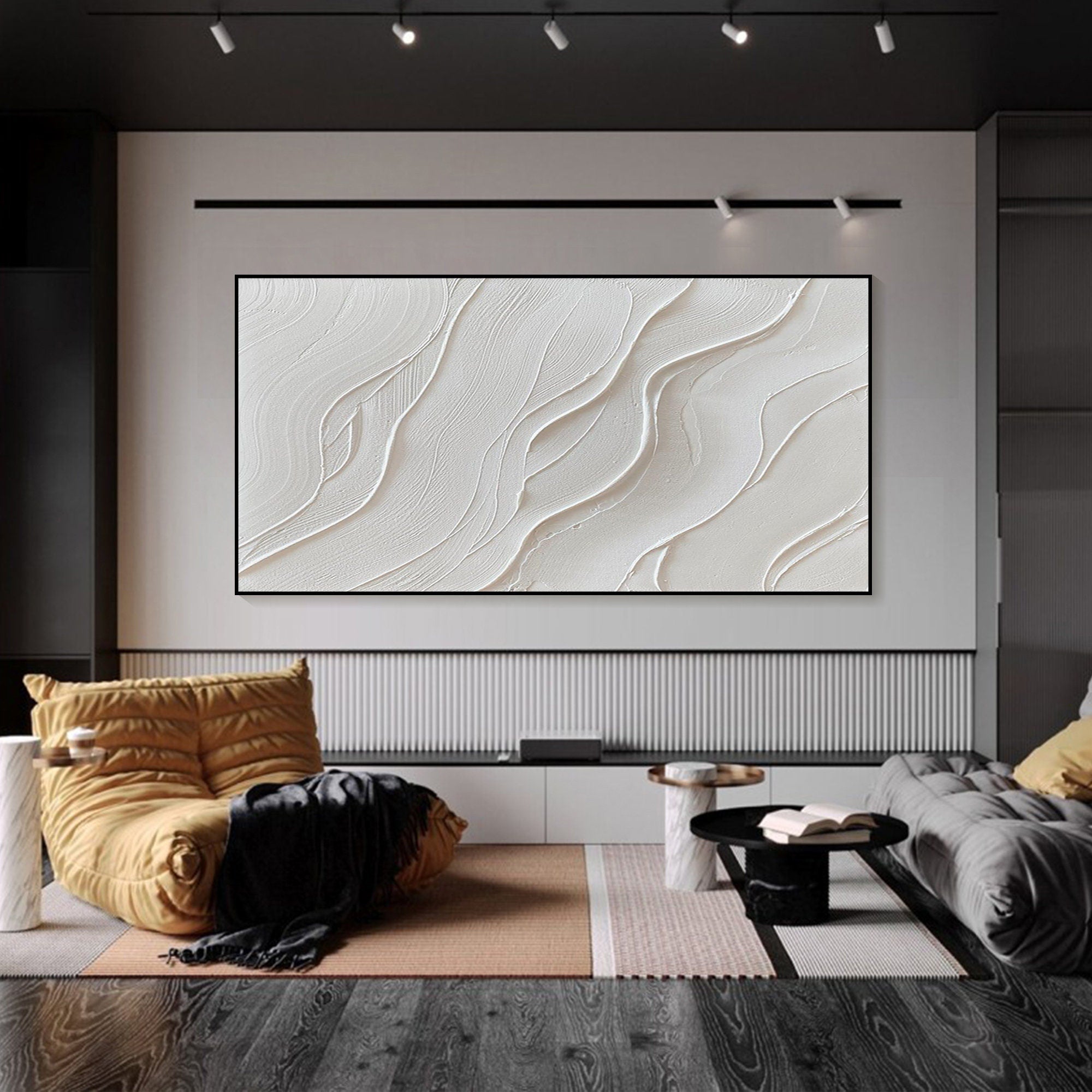 White Textured Canvas Art - Minimalist Ocean Wave Design #TB 001