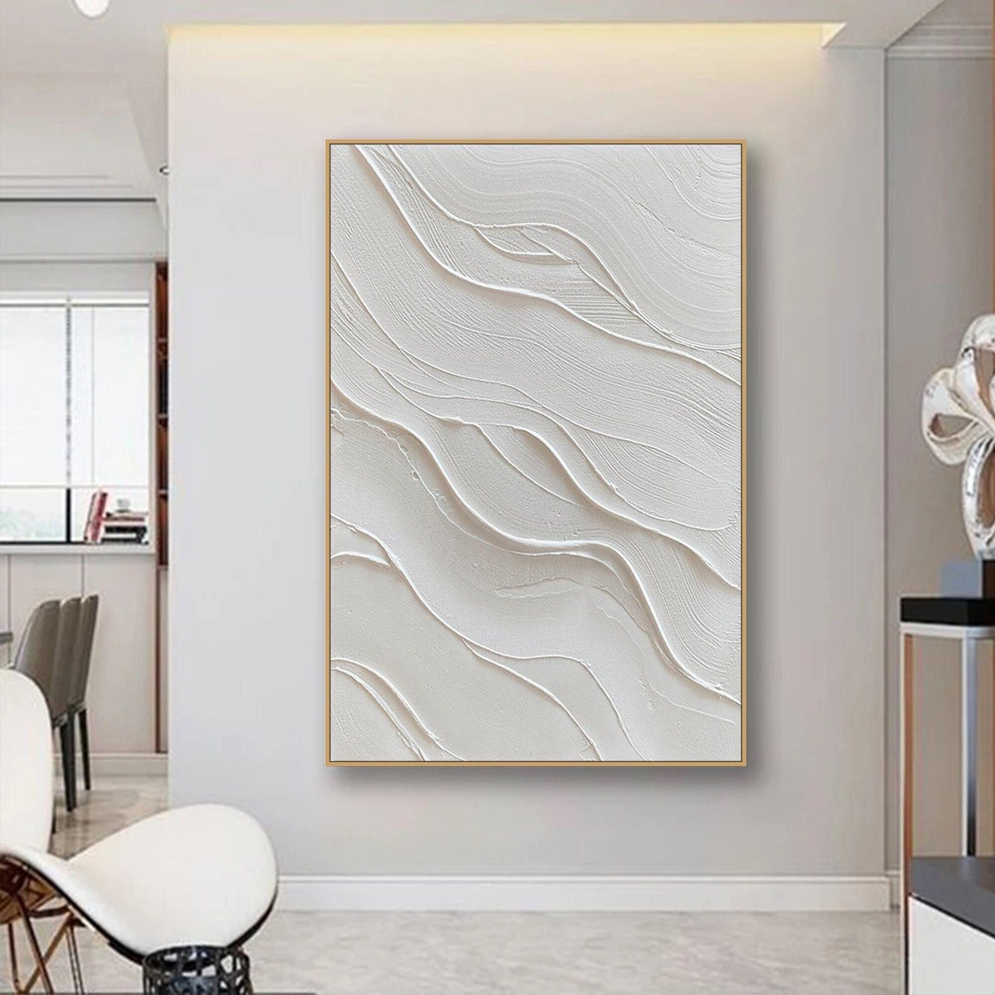 White Textured Canvas Art - Minimalist Ocean Wave Design #TB 001