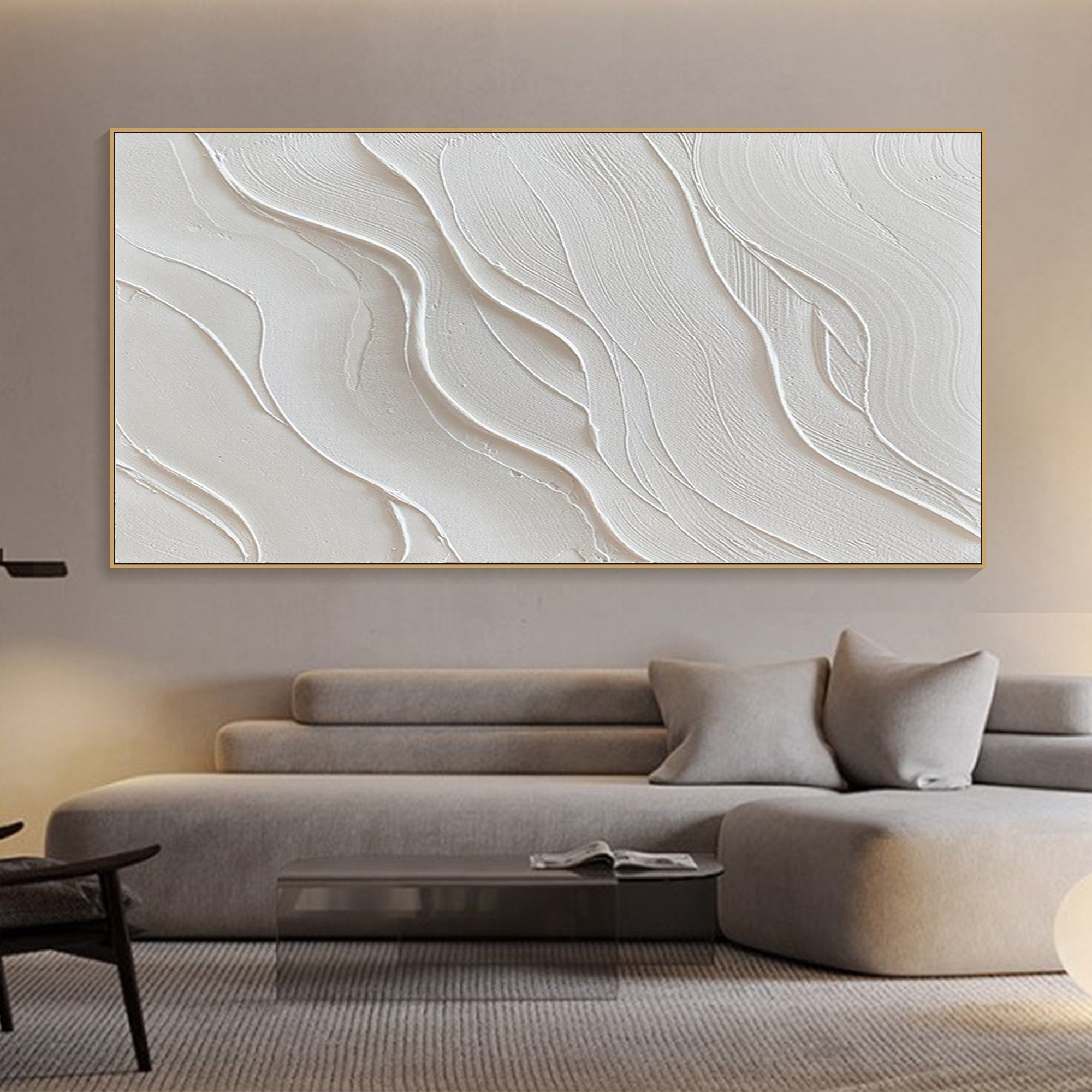 White Textured Canvas Art - Minimalist Ocean Wave Design #TB 001