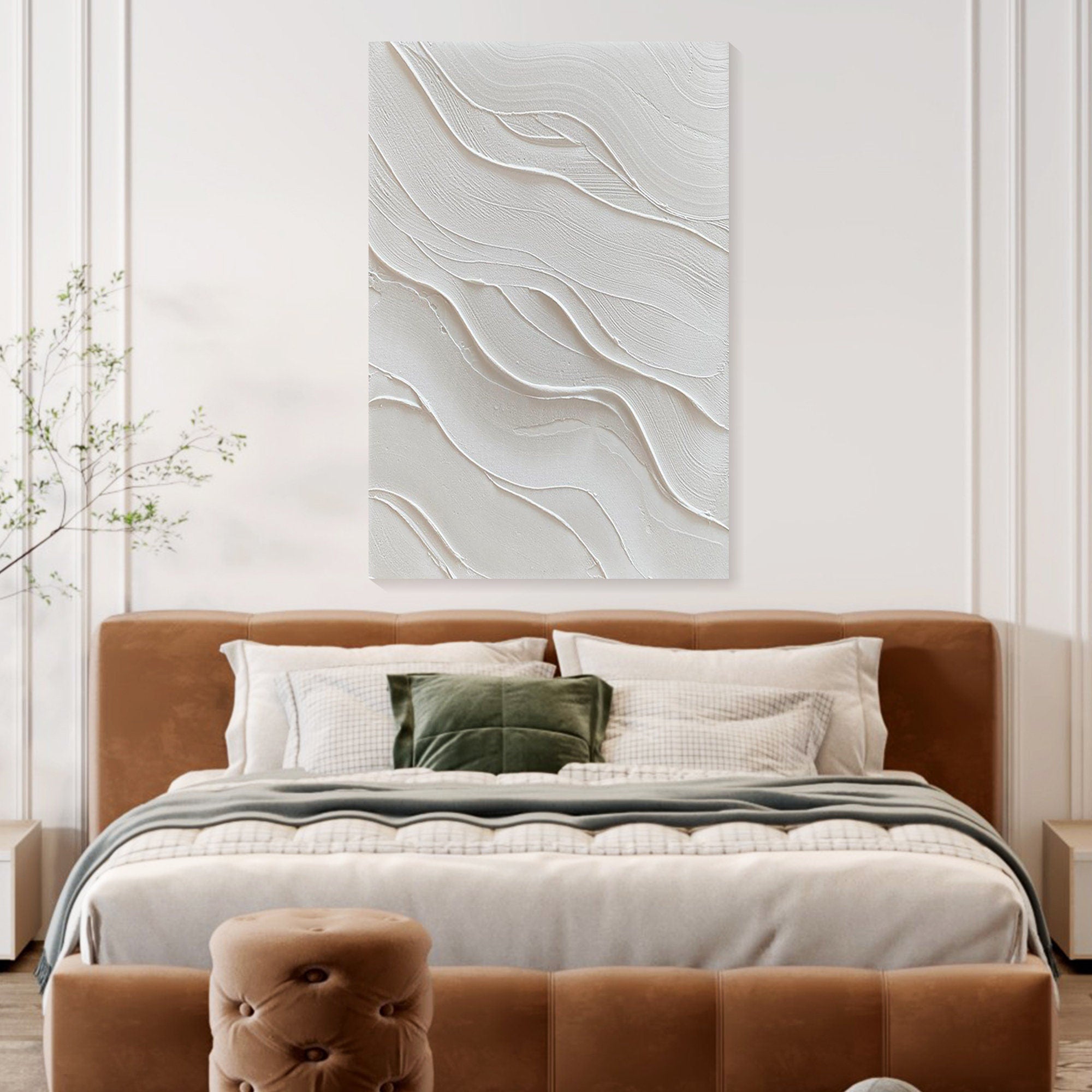 White Textured Canvas Art - Minimalist Ocean Wave Design #TB 001