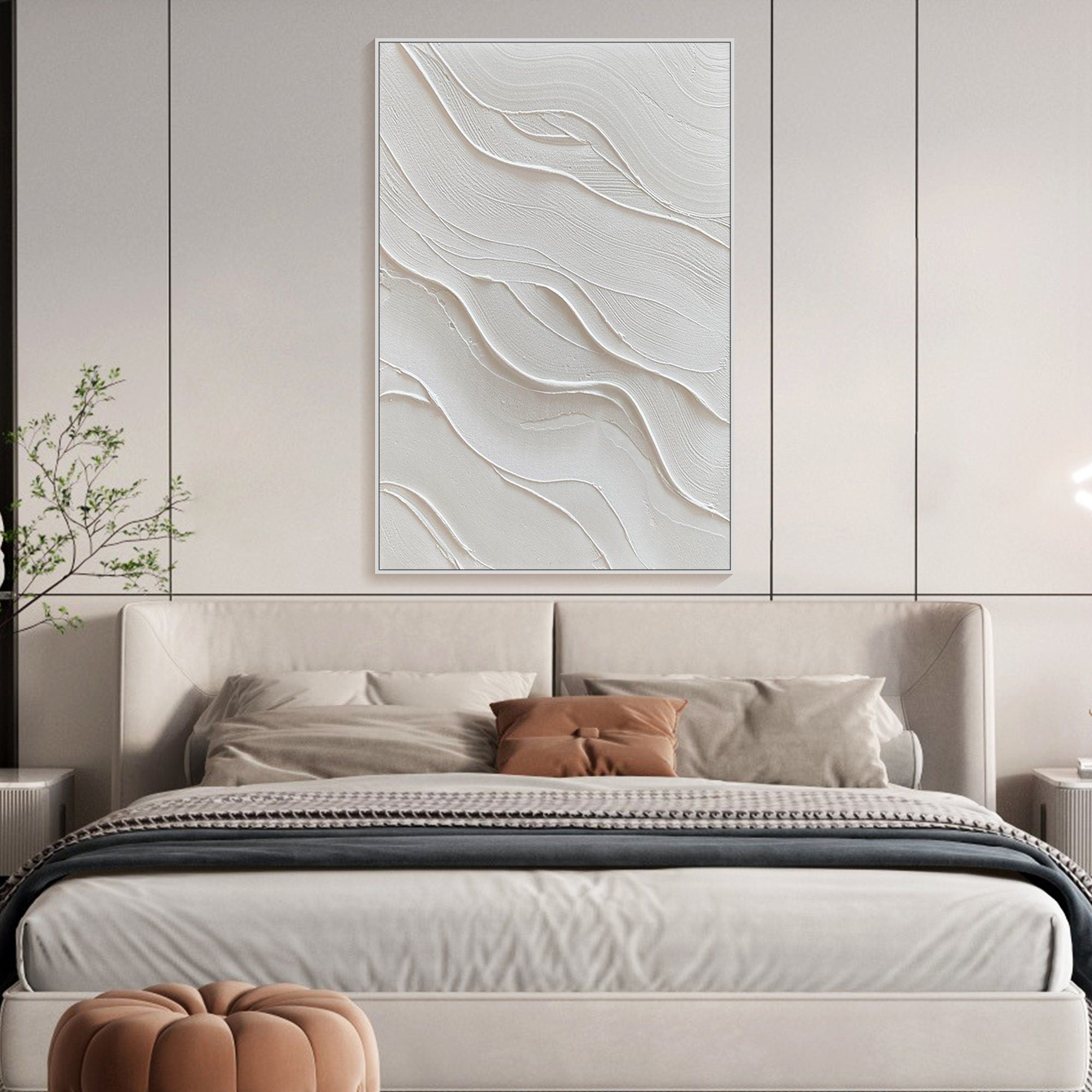 White Textured Canvas Art - Minimalist Ocean Wave Design #TB 001