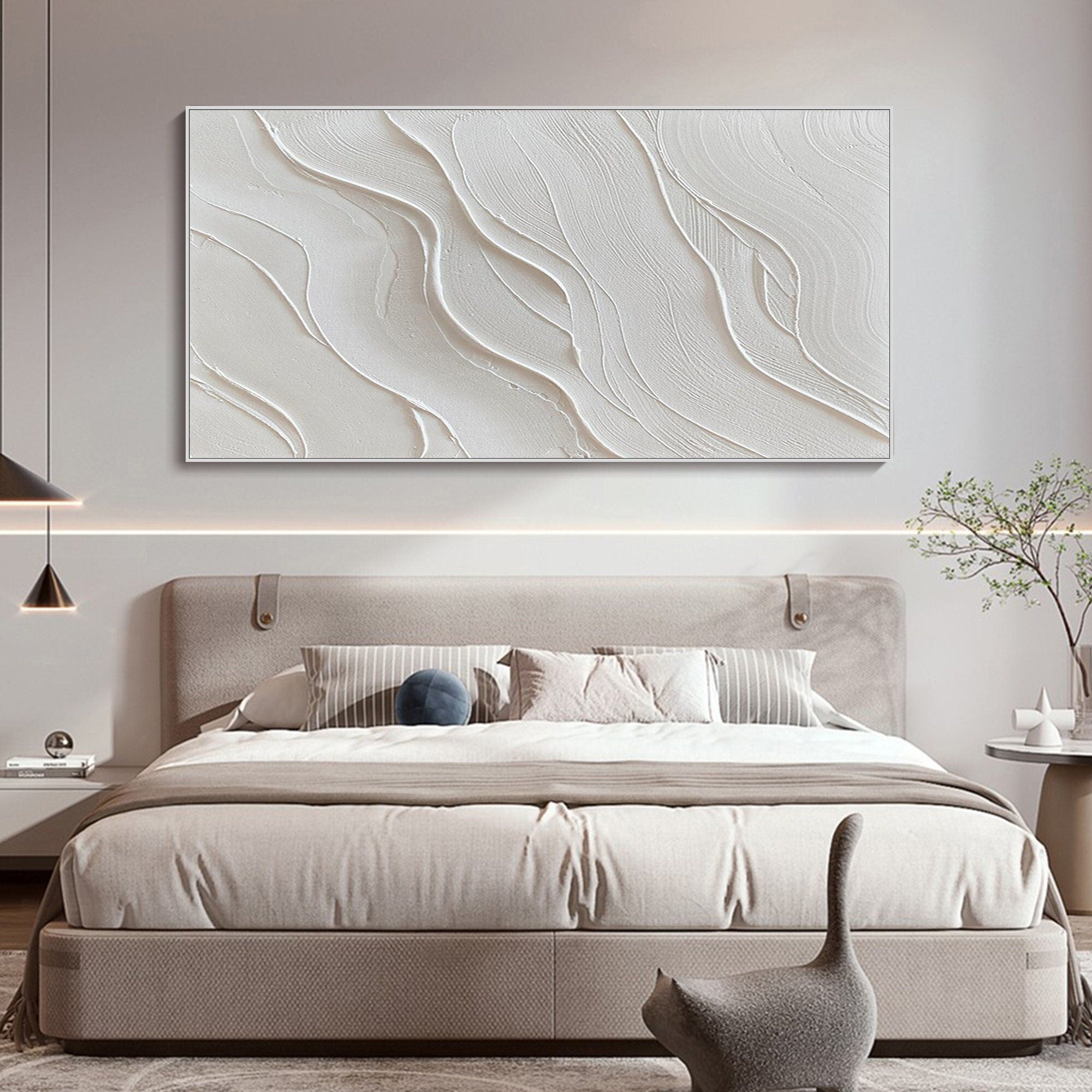 White Textured Canvas Art - Minimalist Ocean Wave Design