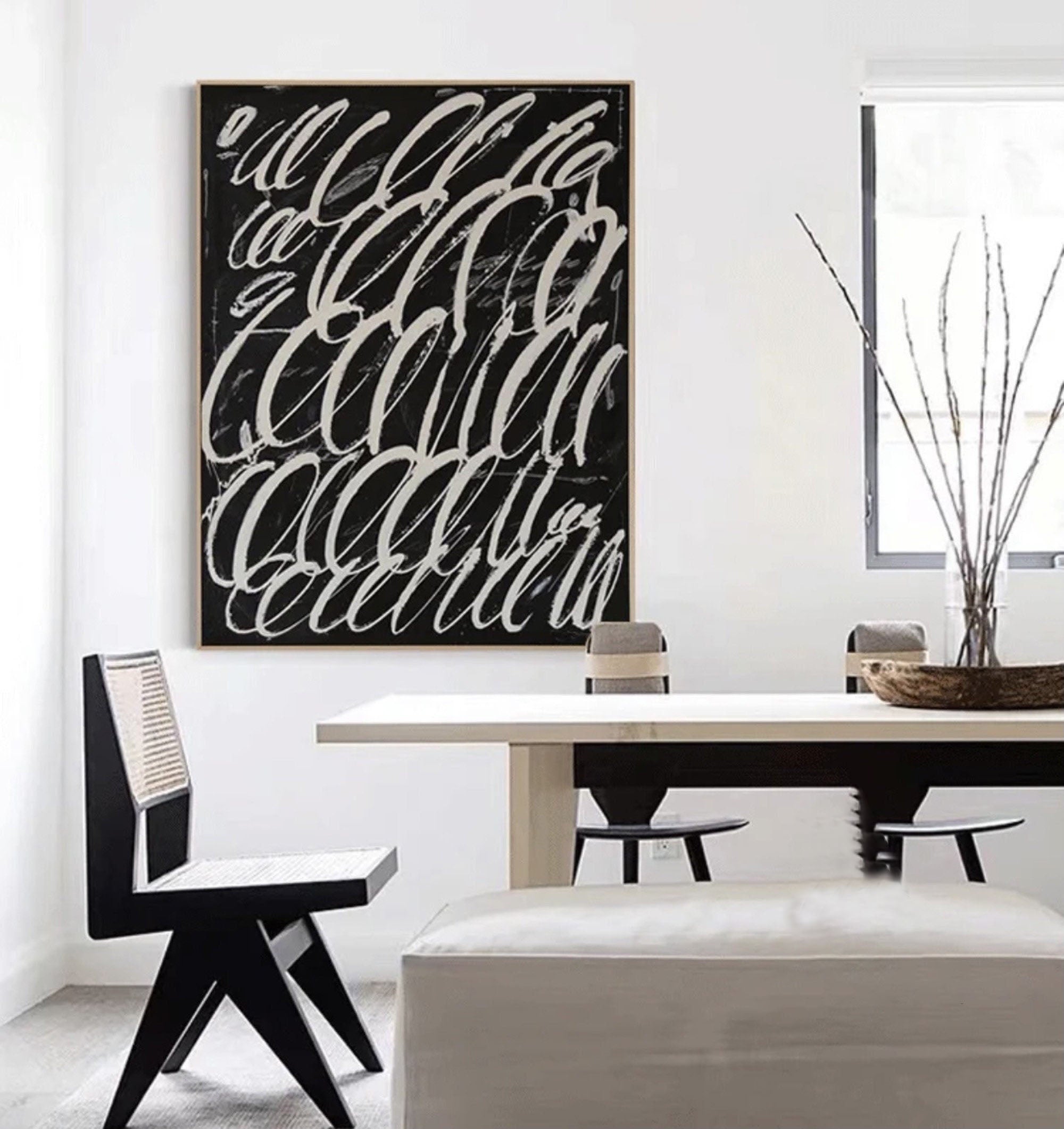 Black and White Abstract Calligraphy - Modern Art Decor #TB 057