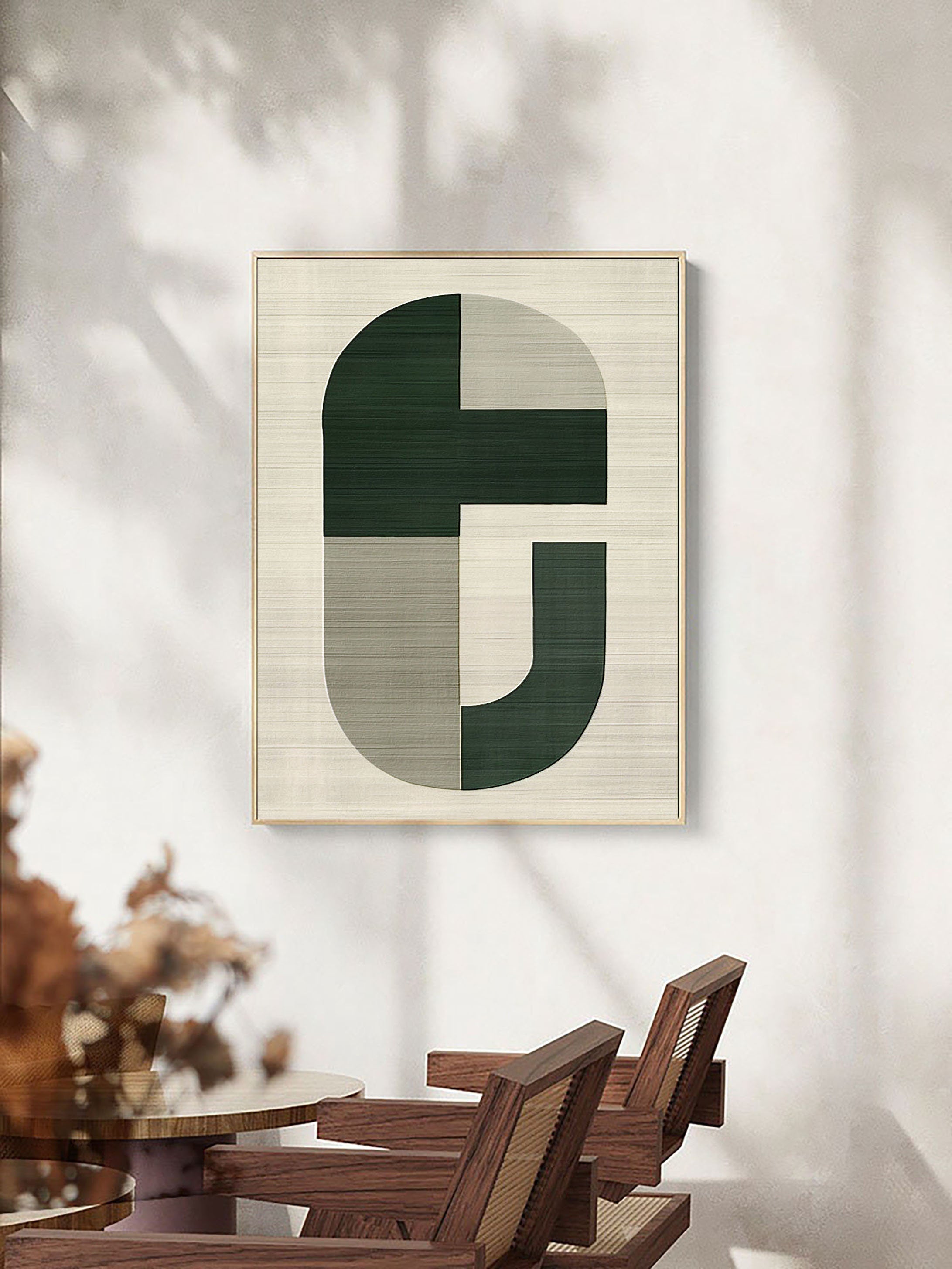 Minimalist Geometric Art | Modern Green & Beige Painting #ZZ 009