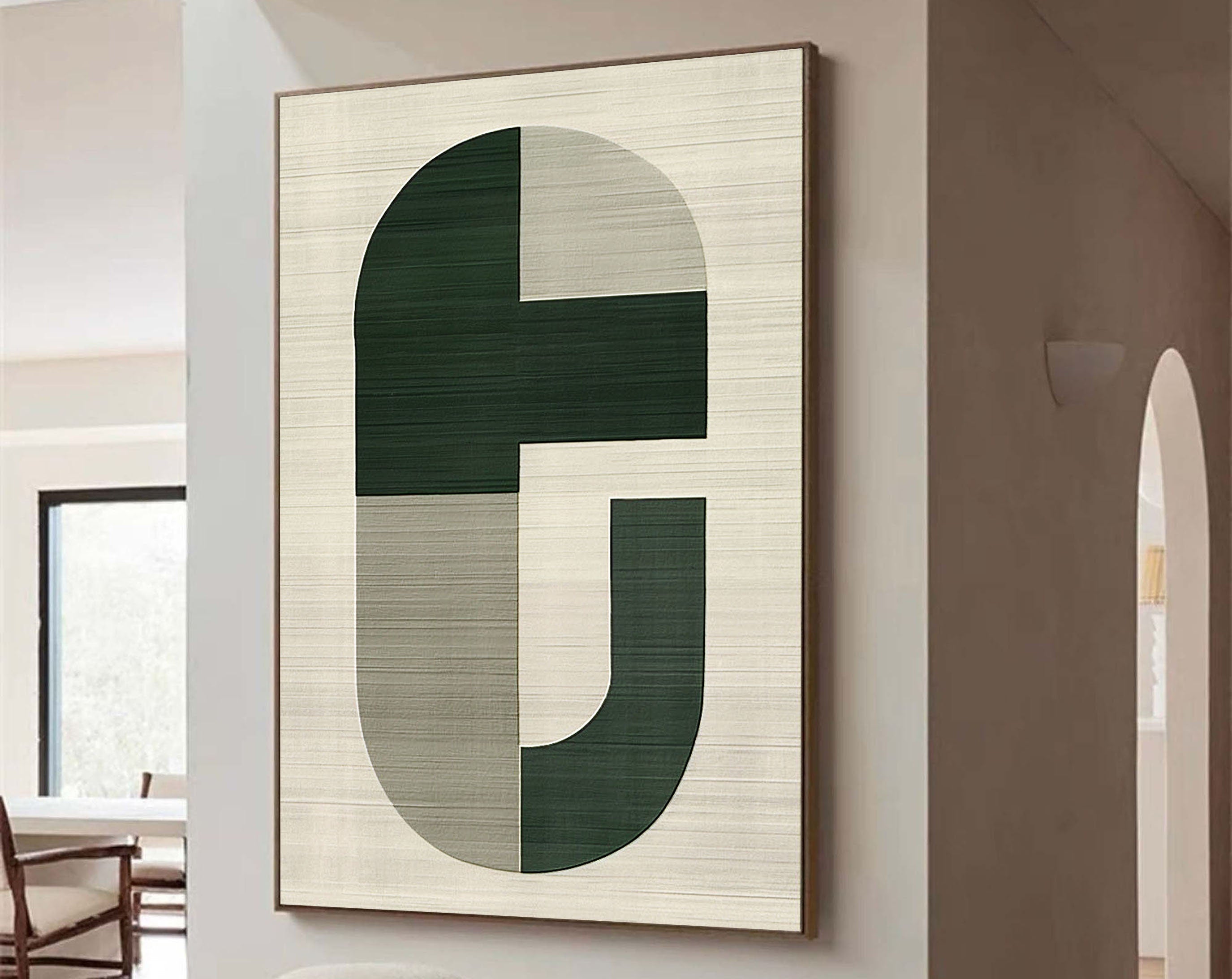 Minimalist Geometric Art | Modern Green & Beige Painting #ZZ 009