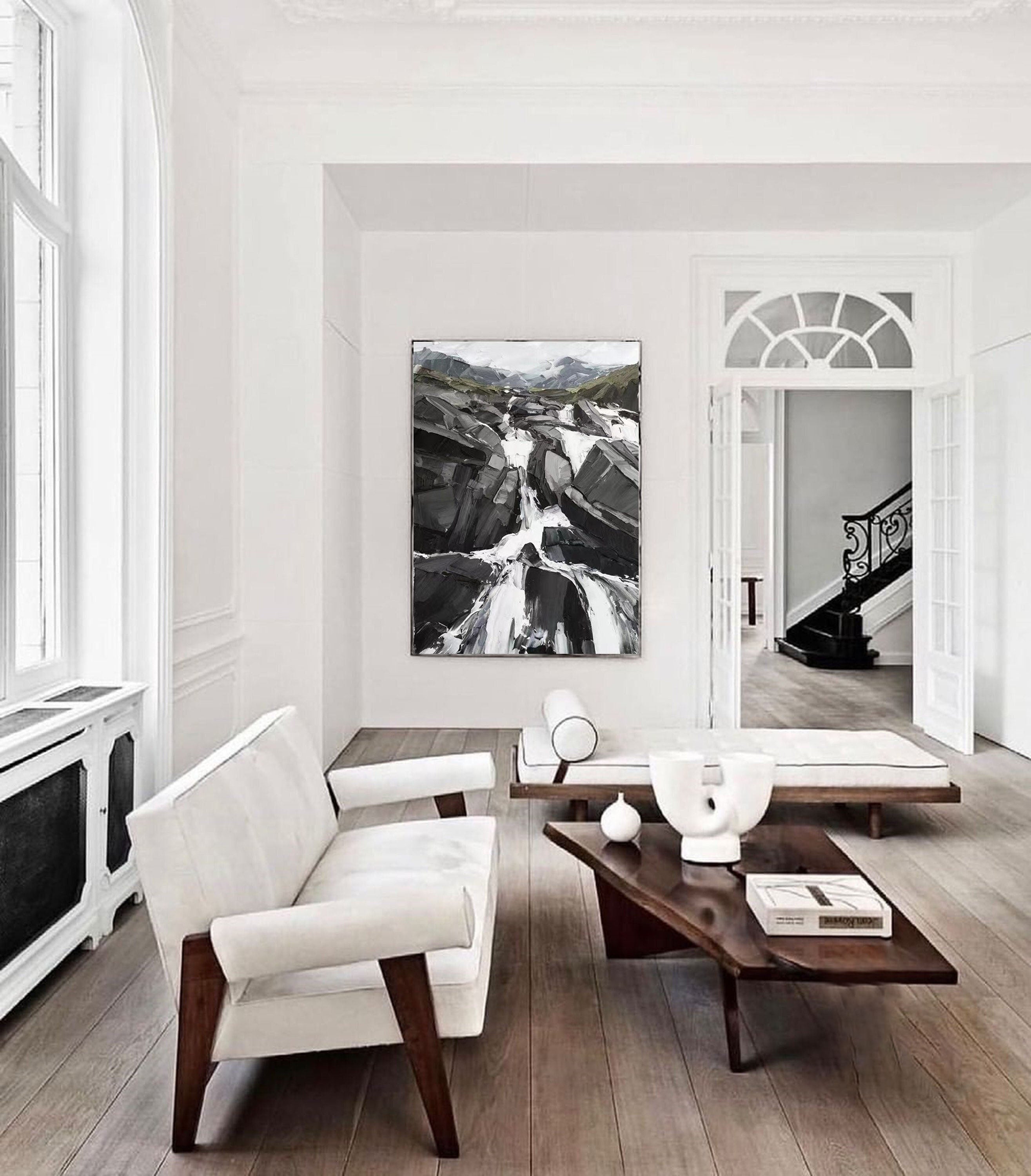 Modern Landscape Oil Painting, Rushing Waterfall #TB 028