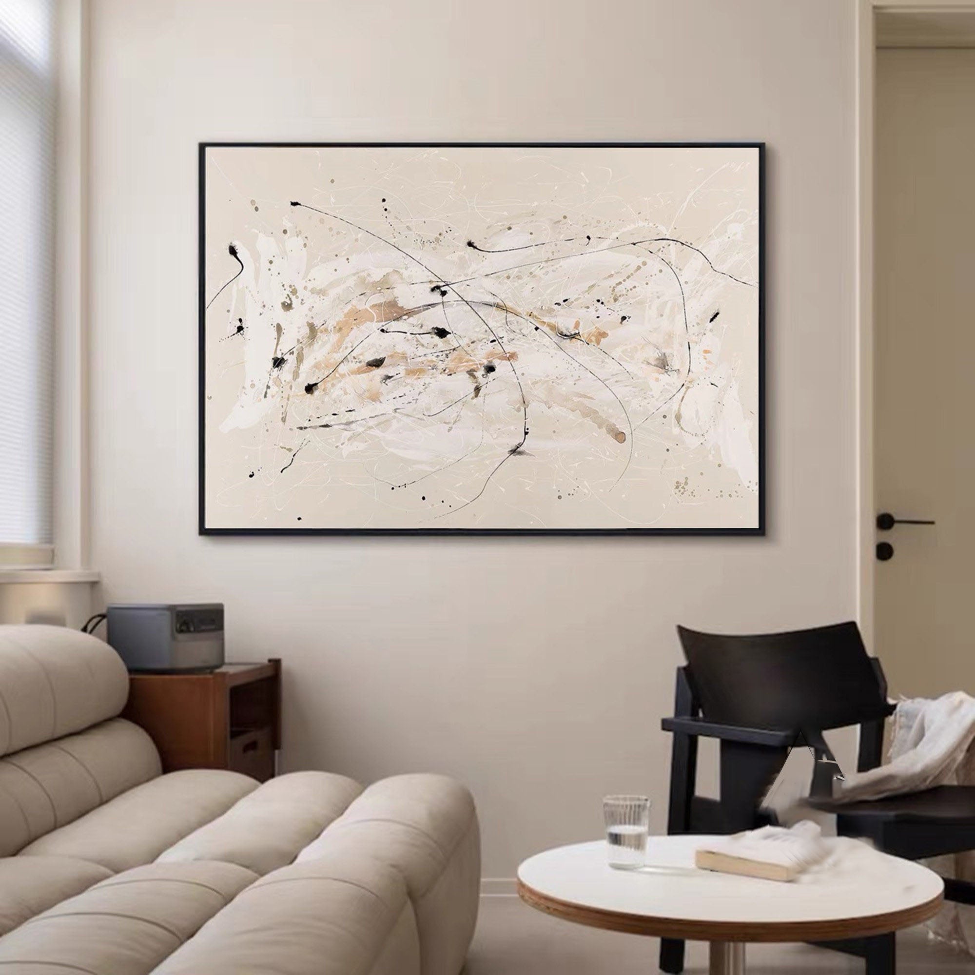 Modern Abstract Splatter Art, Beige Brown Black Dynamic #TB 078