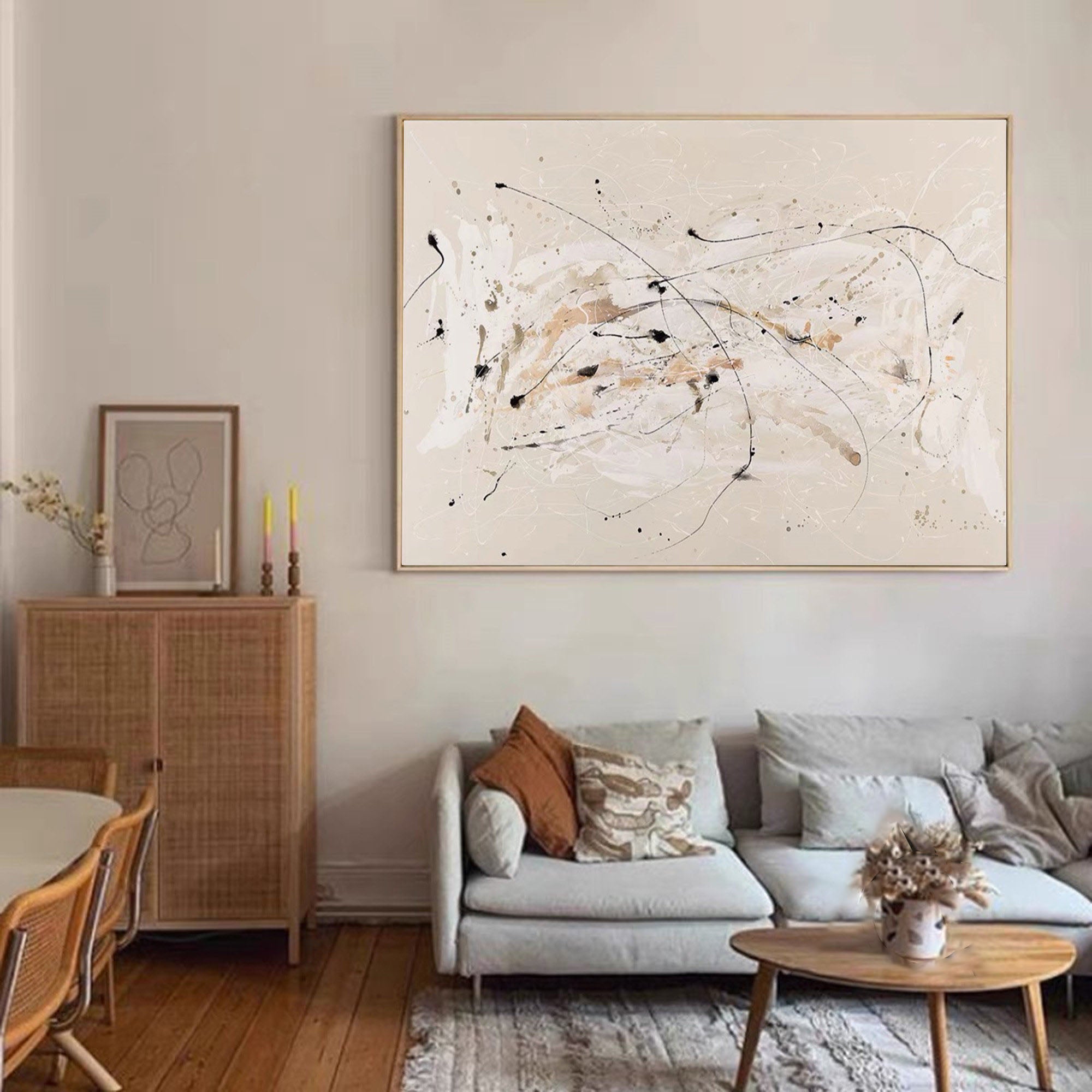 Modern Abstract Splatter Art, Beige Brown Black Dynamic #TB 078