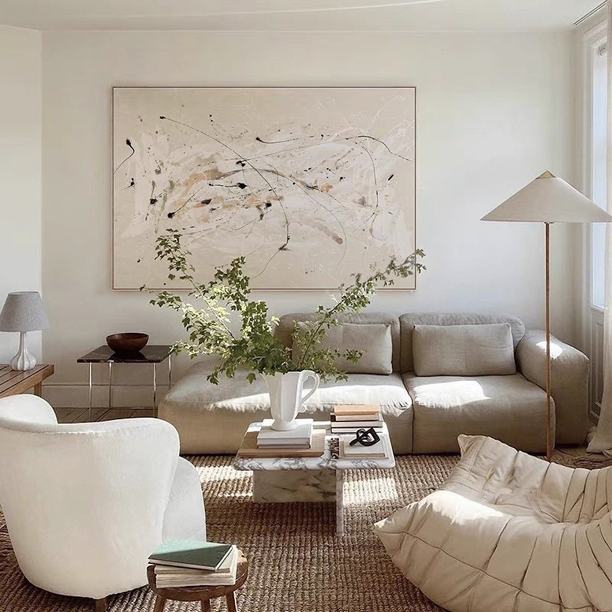 Modern Abstract Splatter Art, Beige Brown Black Dynamic #TB 078