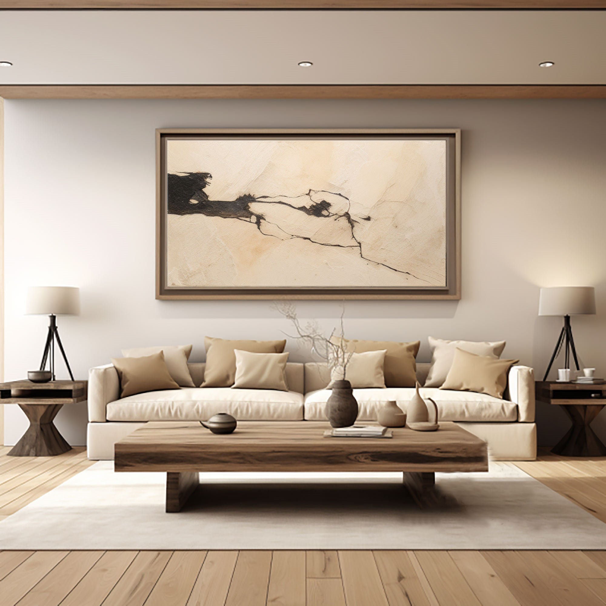 Modern Abstract Texture Art, Beige Black Minimalist Style #TB 066