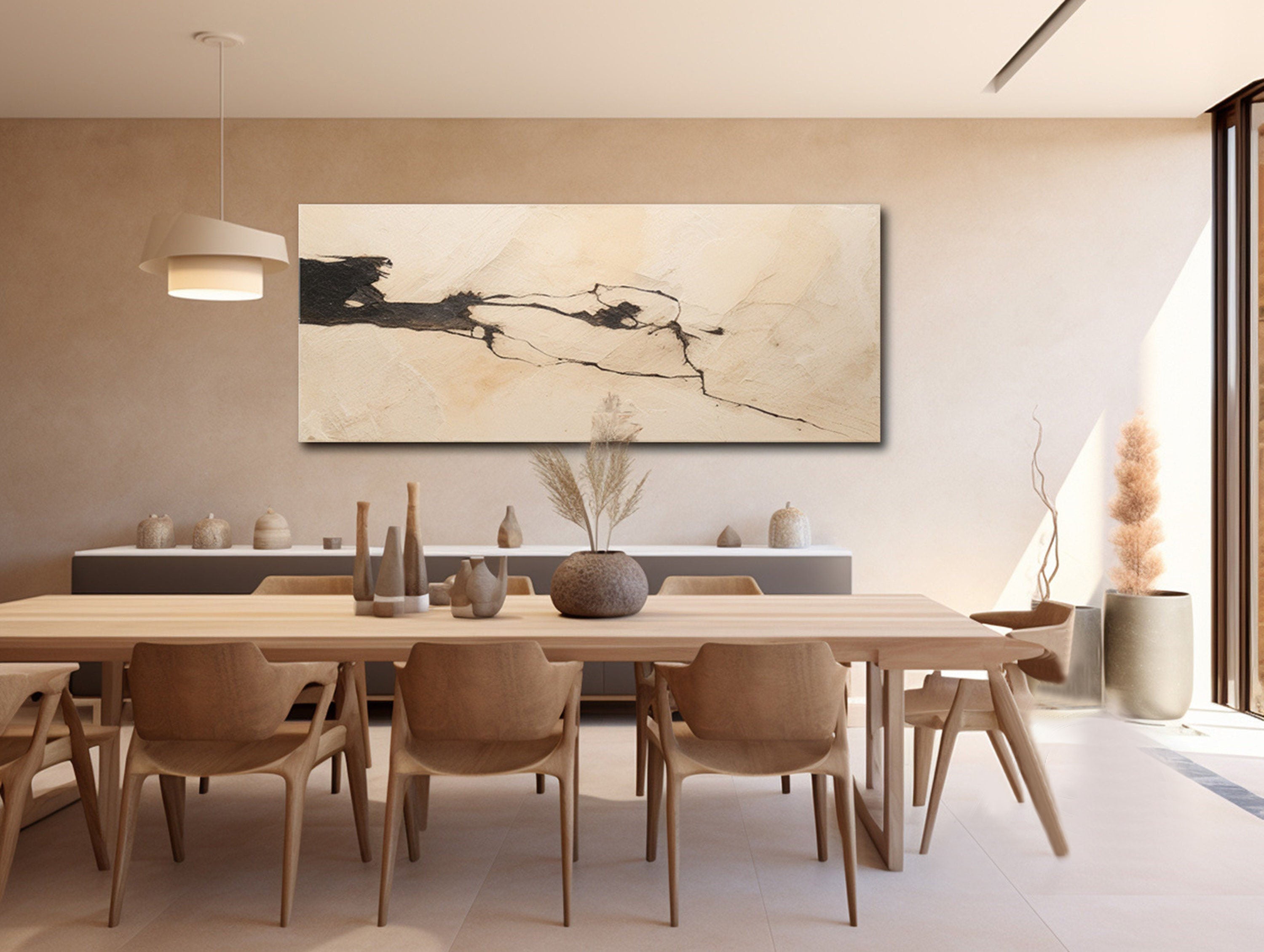 Modern Abstract Texture Art, Beige Black Minimalist Style #TB 066