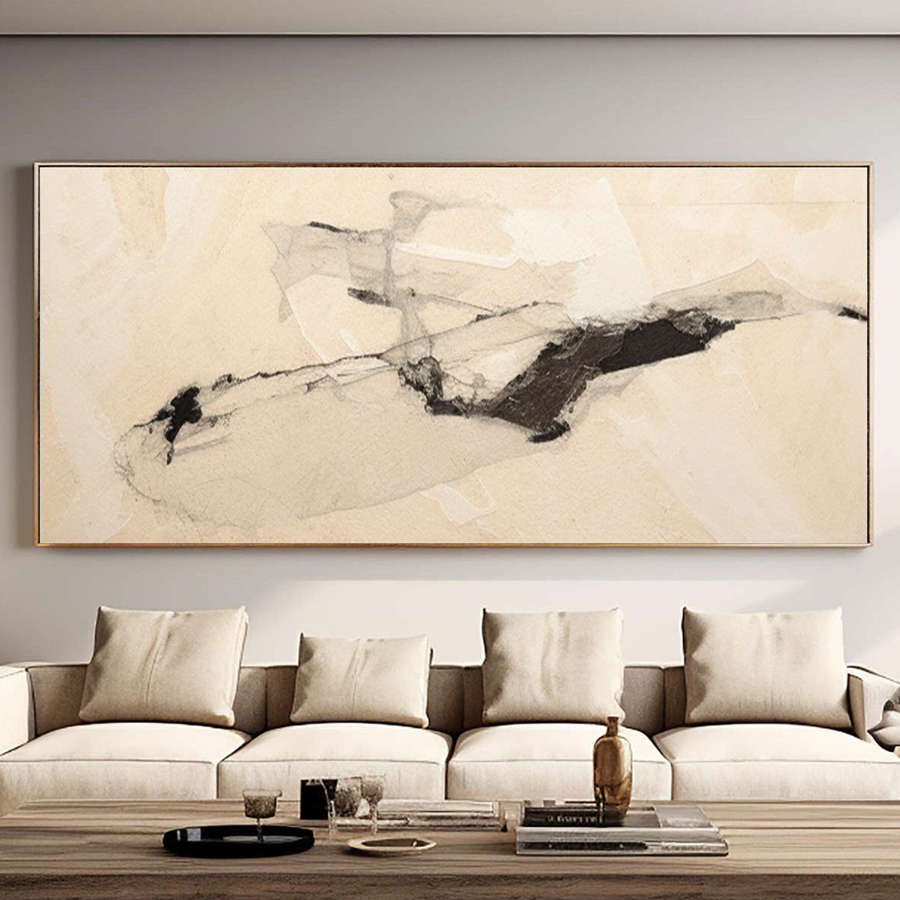 Minimalist Beige Black Abstract, Wabi-Sabi Modern Wall Art
