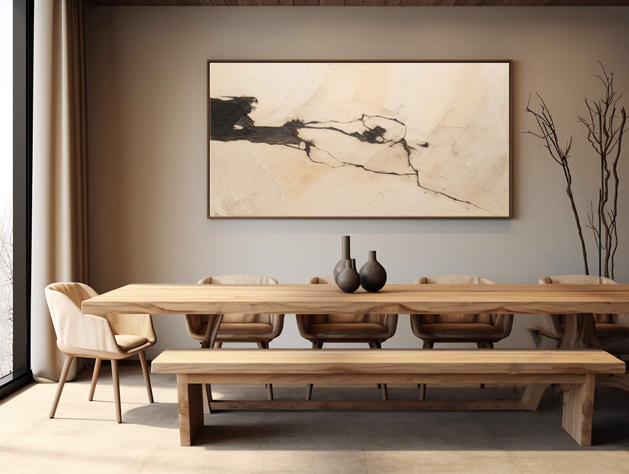 Modern Abstract Texture Art, Beige Black Minimalist Style #TB 066