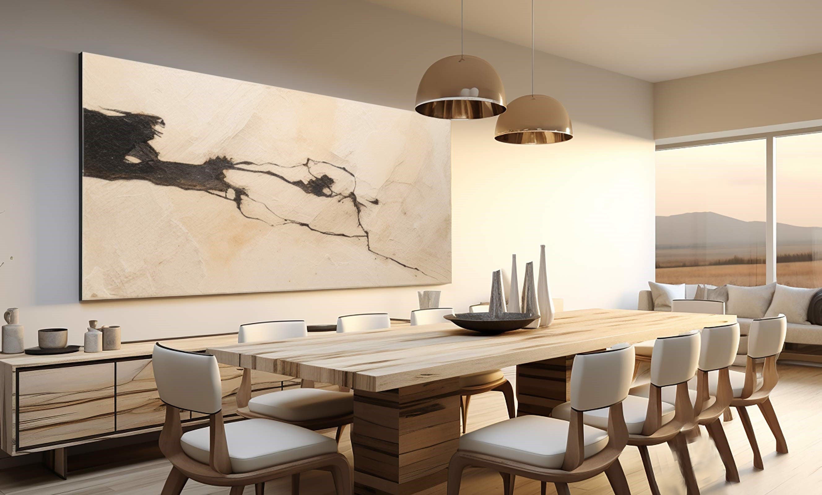 Modern Abstract Texture Art, Beige Black Minimalist Style #TB 066