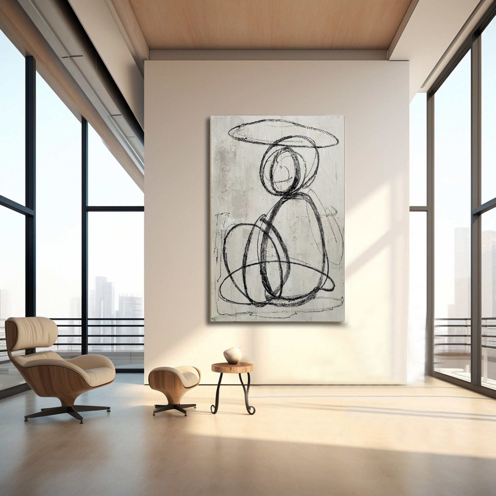 Unique Black and White Abstract Line Artwork for Wall Decor #TB 002