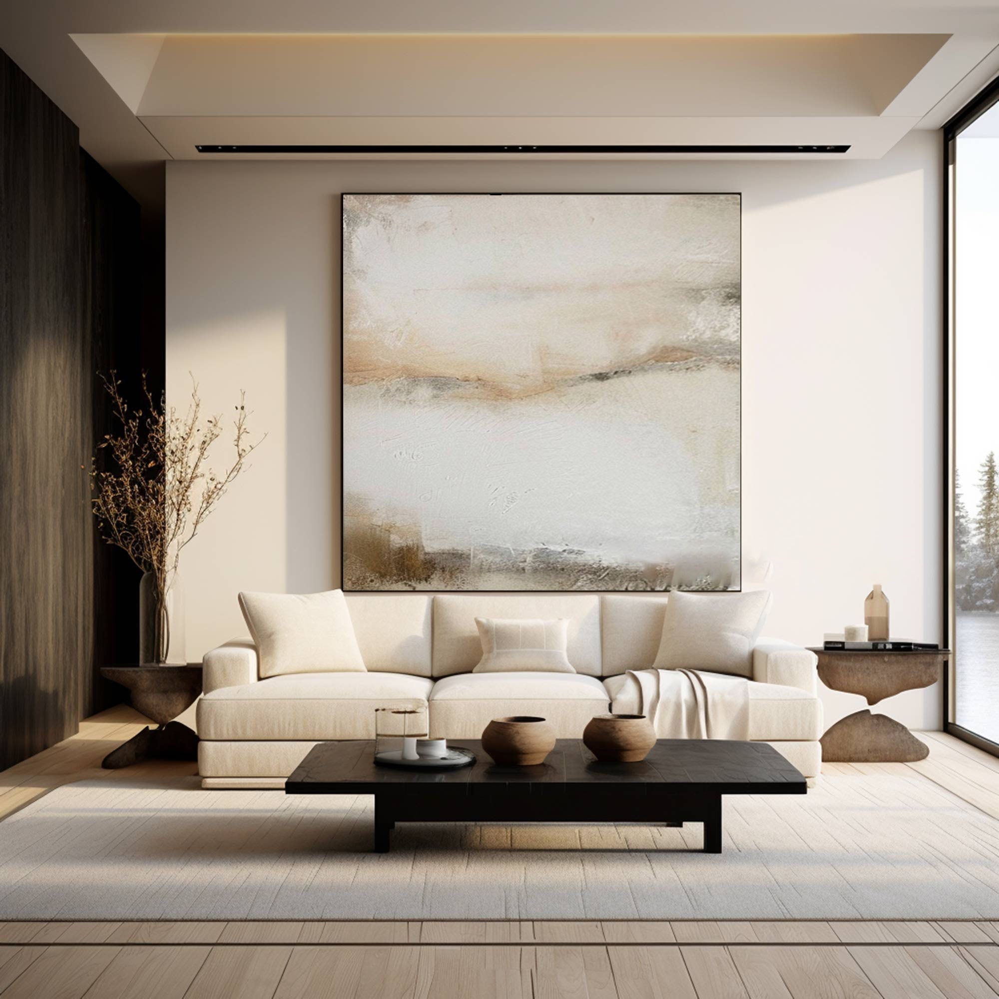 Modern Abstract Landscape Art - Beige and Gray Texture #TB 004