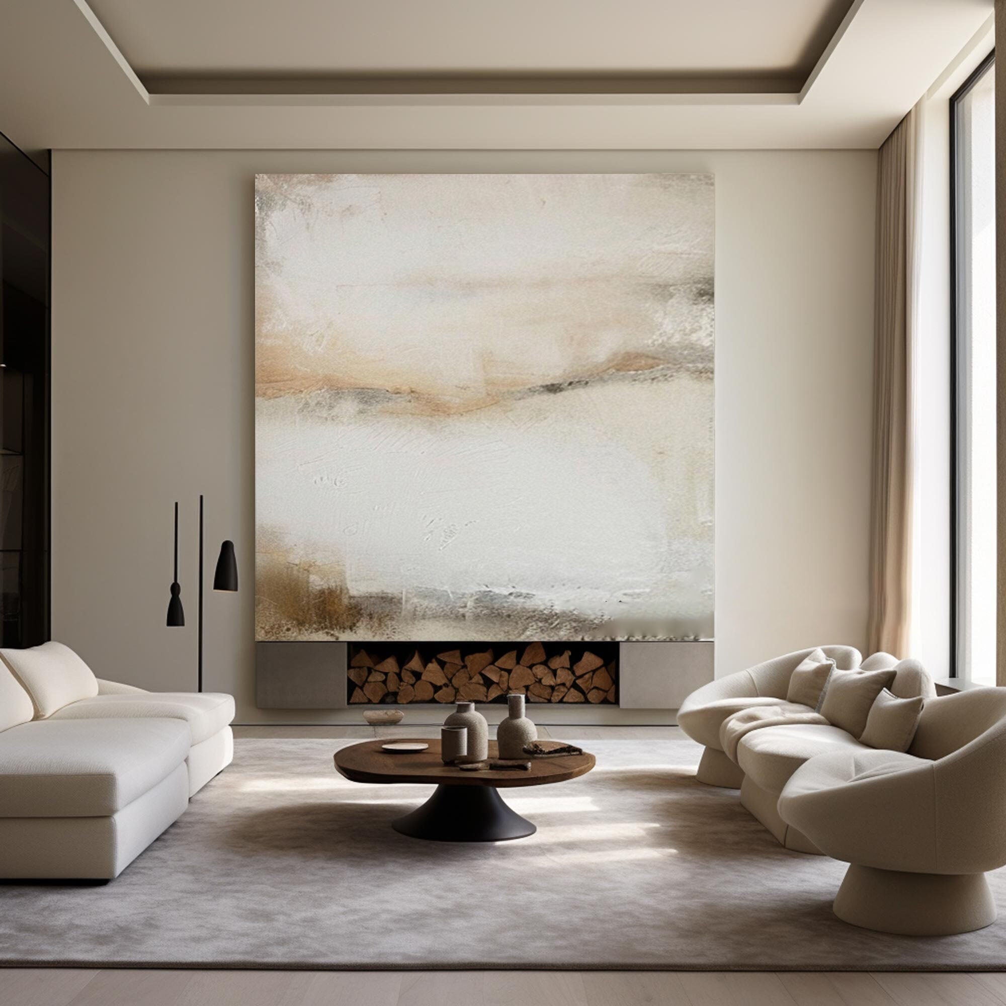 Modern Abstract Landscape Art - Beige and Gray Texture #TB 004