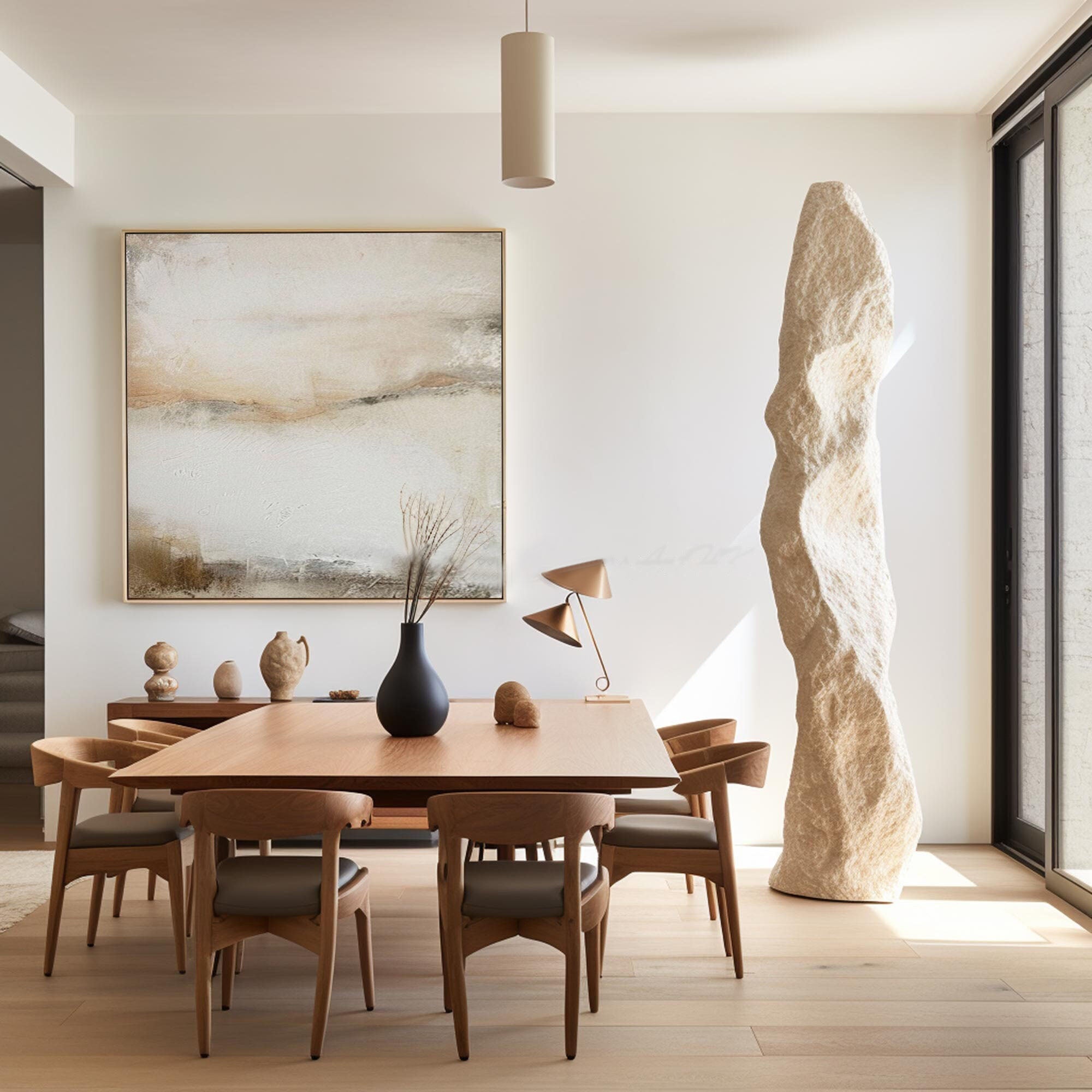 Modern Abstract Landscape Art - Beige and Gray Texture #TB 004