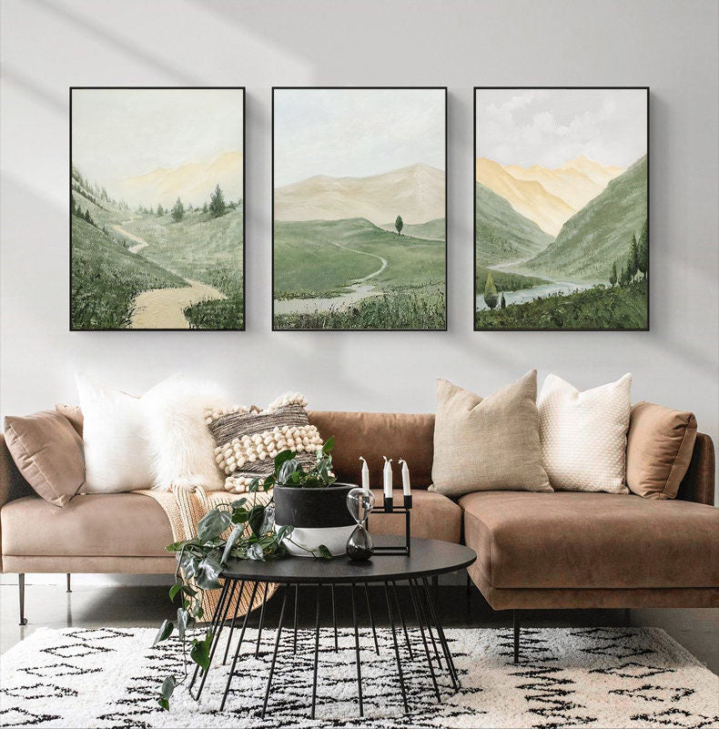 Tranquil Landscape Triptych | Handcrafted Mountain Oil Paintings #ZZ 001