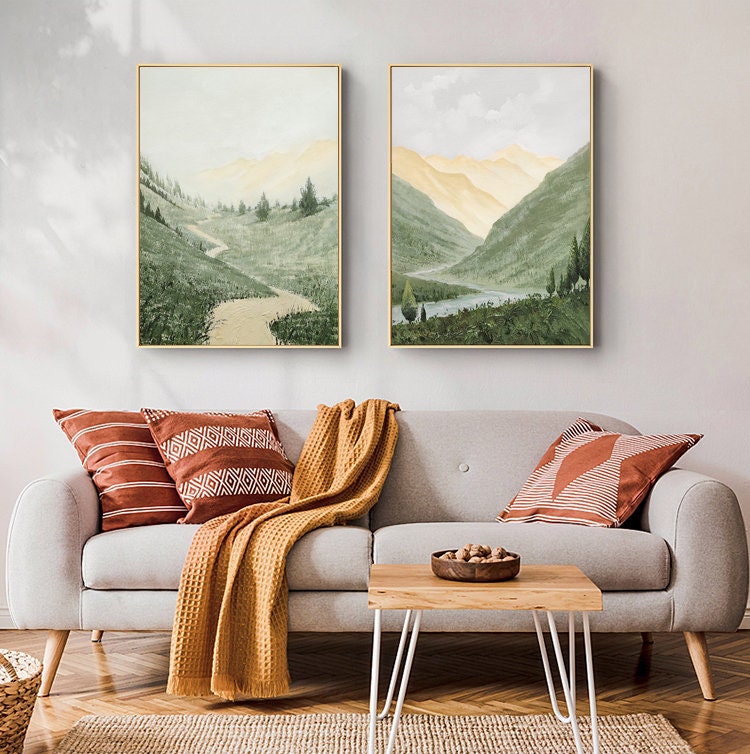 Tranquil Landscape Triptych | Handcrafted Mountain Oil Paintings #ZZ 001