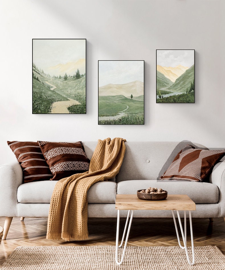 Tranquil Landscape Triptych | Handcrafted Mountain Oil Paintings #ZZ 001