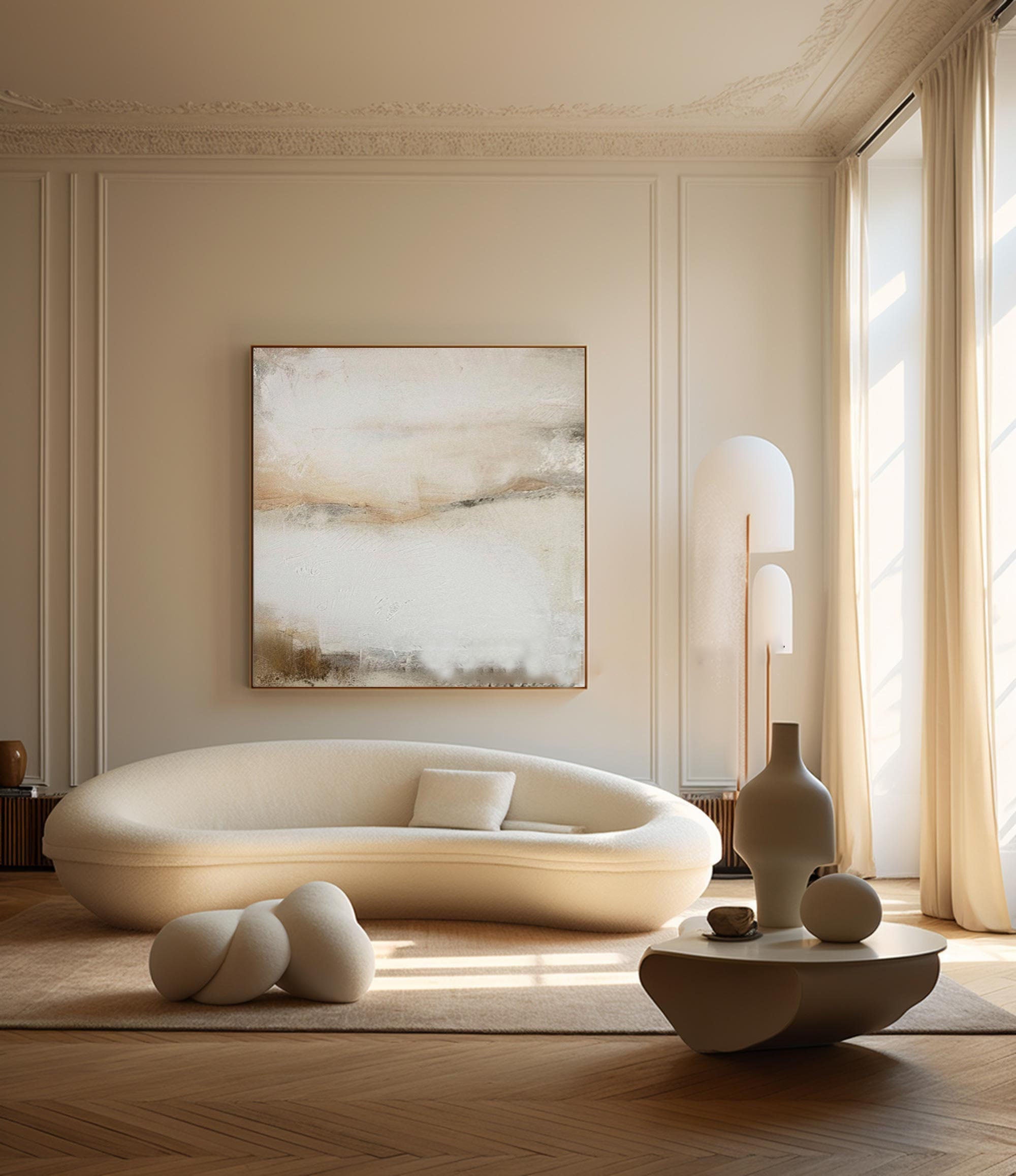 Modern Abstract Landscape Art - Beige and Gray Texture #TB 004